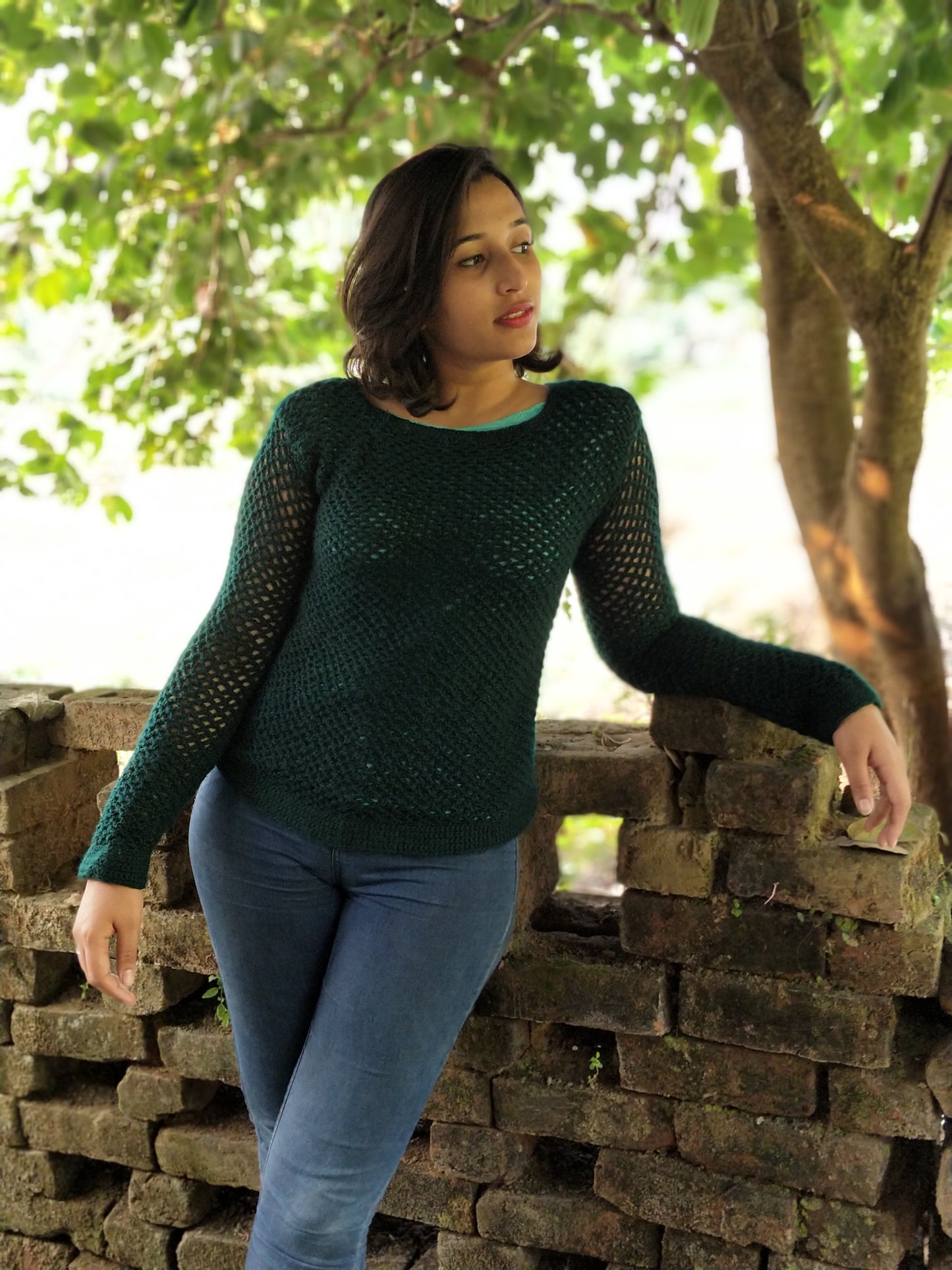 Hand Knitted Woollen Sweater- Teal