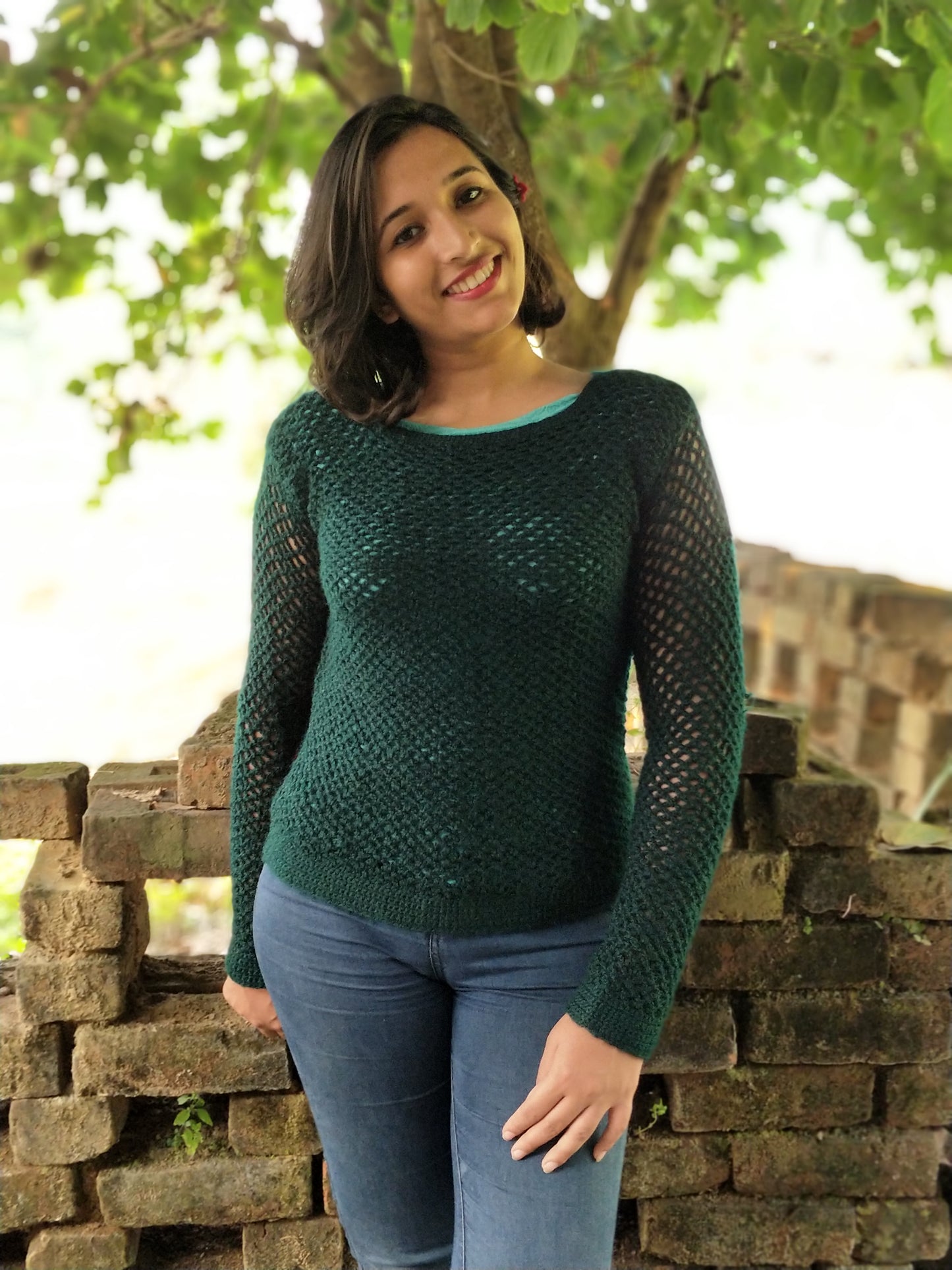 Hand Knitted Woollen Sweater- Teal