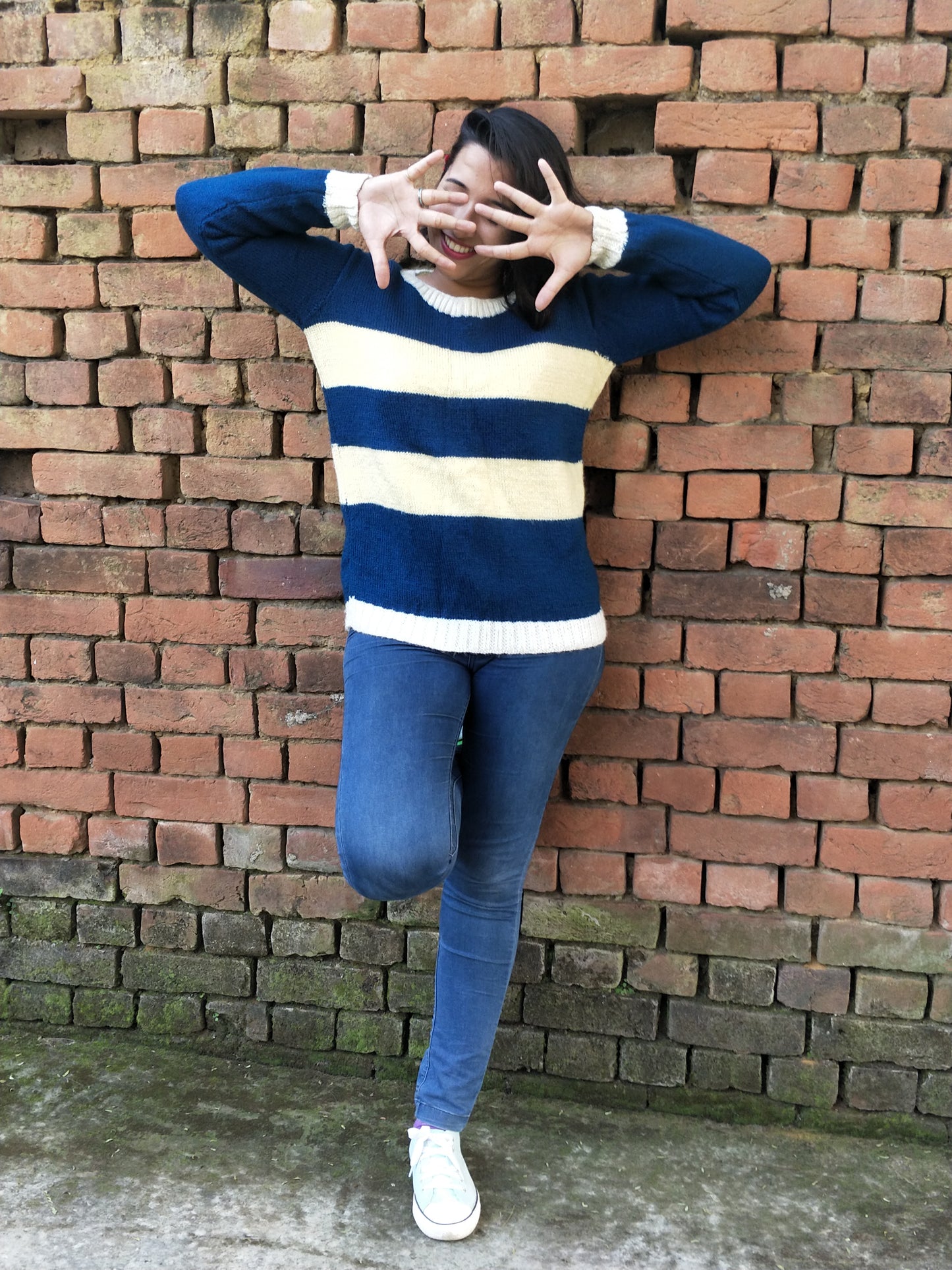 Hand Knitted Woollen Striped Sweater