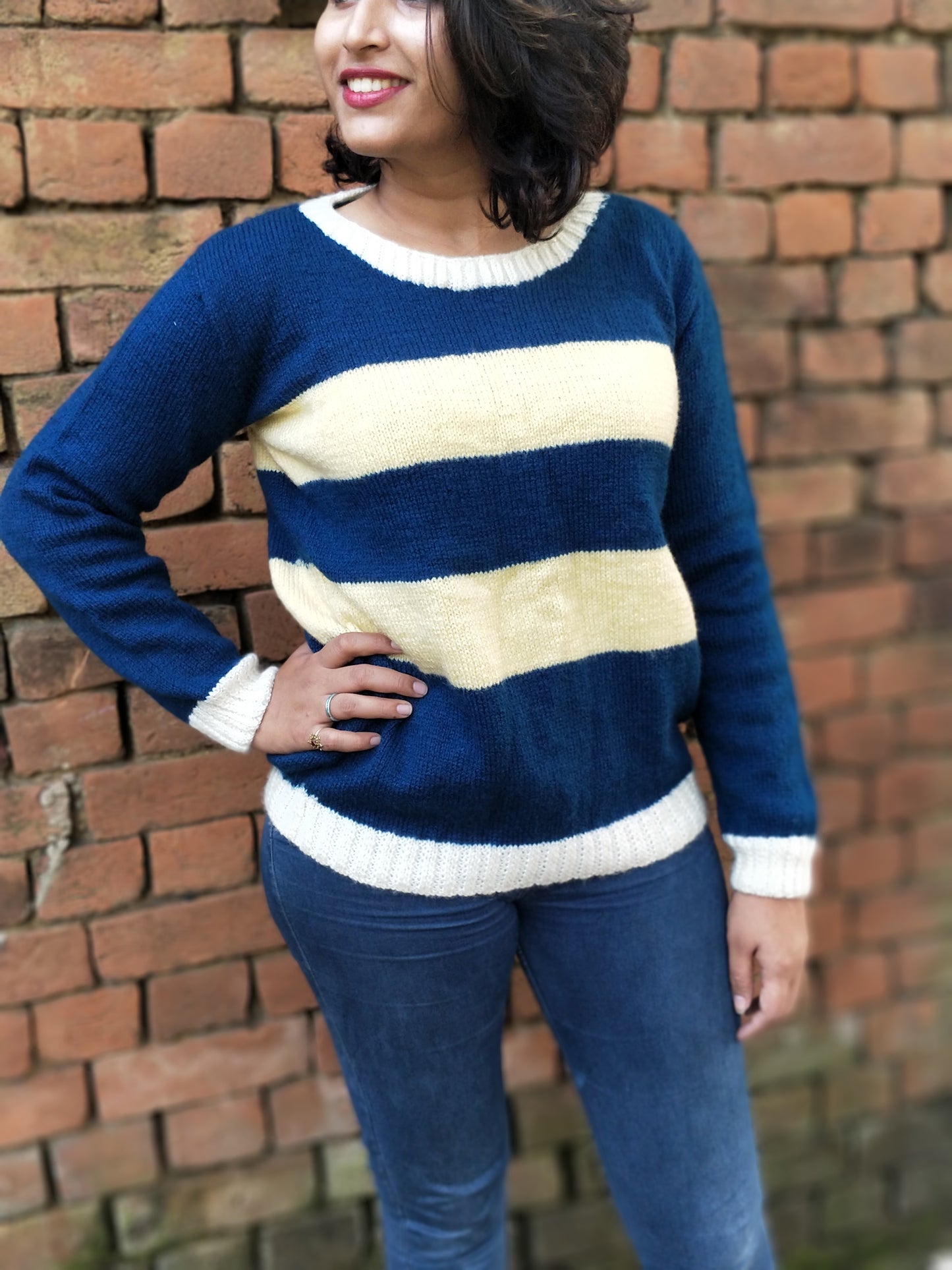 Hand Knitted Woollen Striped Sweater