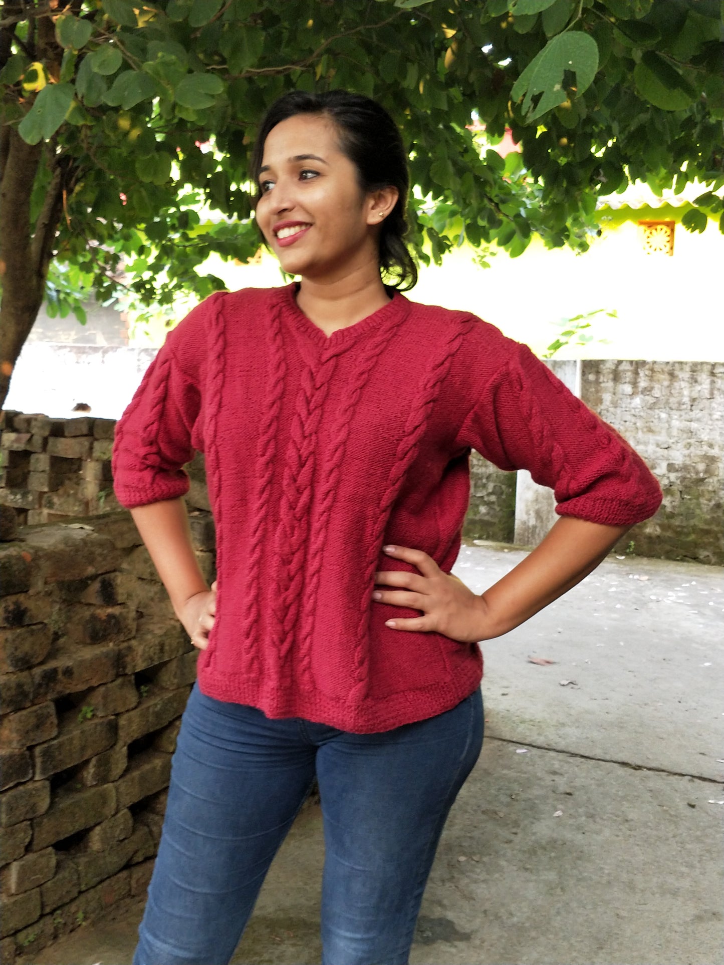 Hand Knitted Woollen Cable Sweater