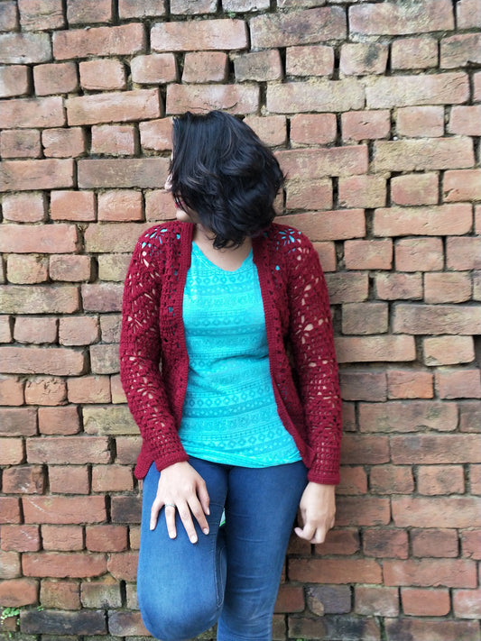 Hand Knitted Woollen Open Design Cardigan