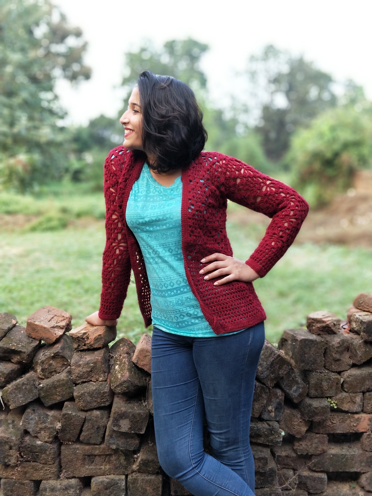 Hand Knitted Woollen Open Design Cardigan