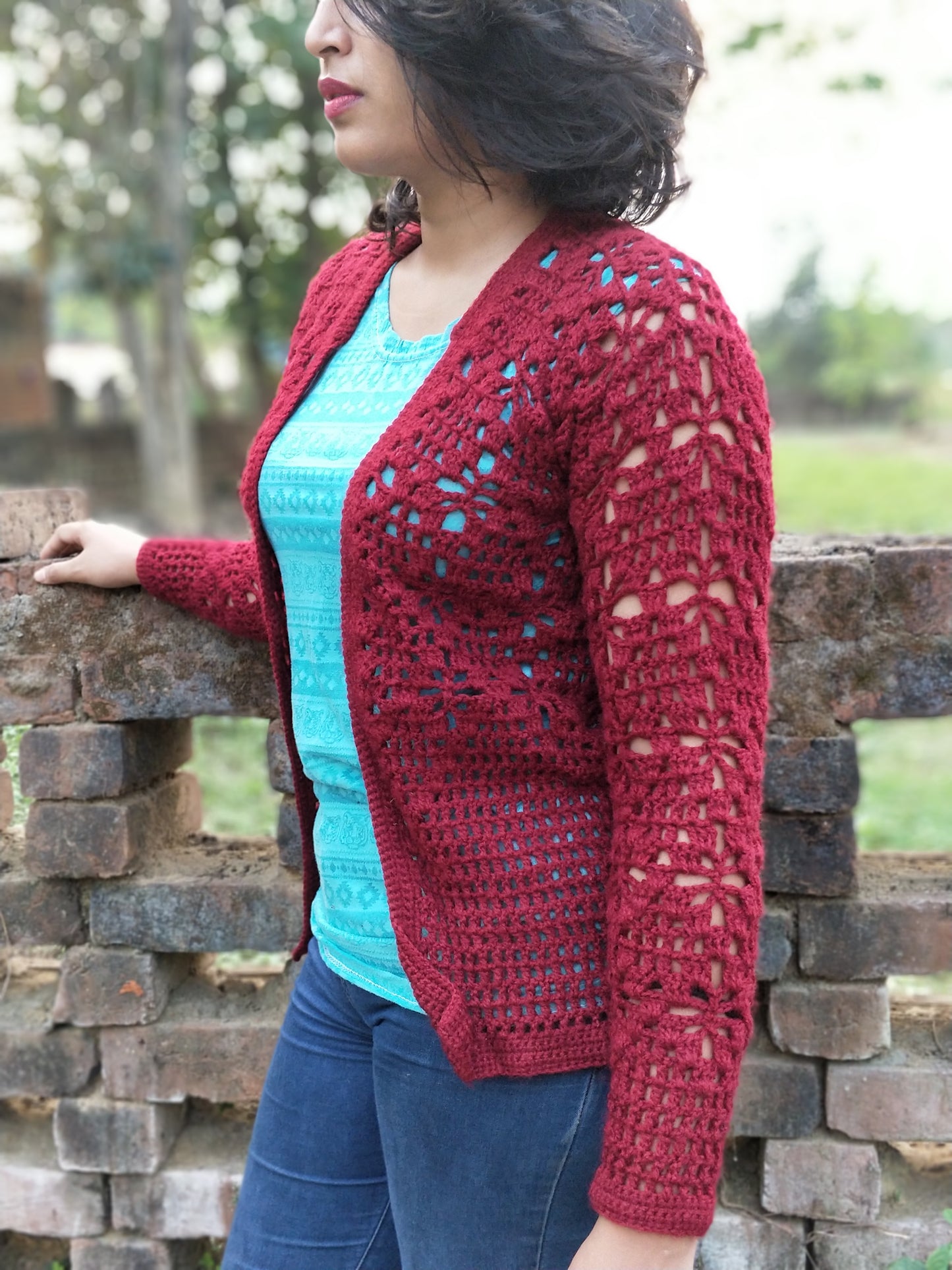 Hand Knitted Woollen Open Design Cardigan