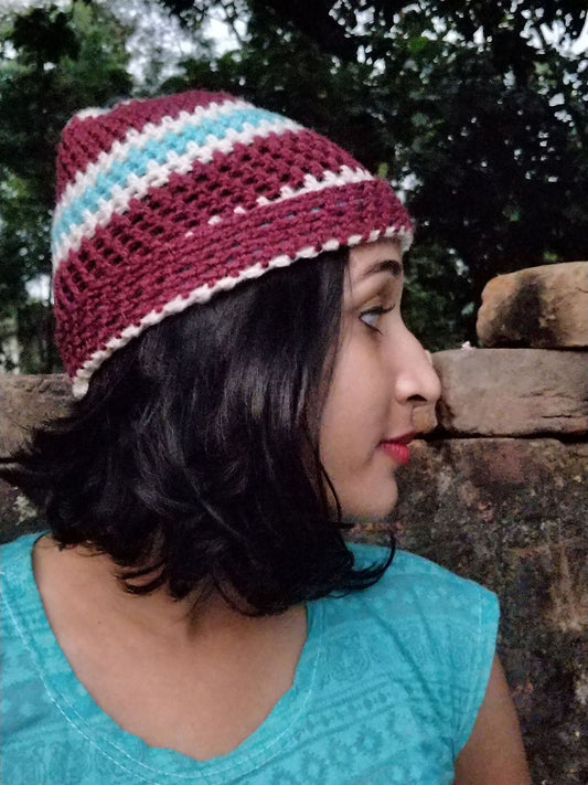 Hand Knitted Woollen Multicolour Cap