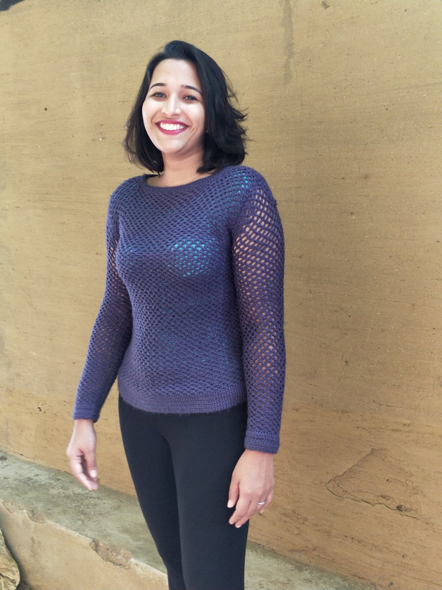 Hand Knitted Woollen Sweater- Teal