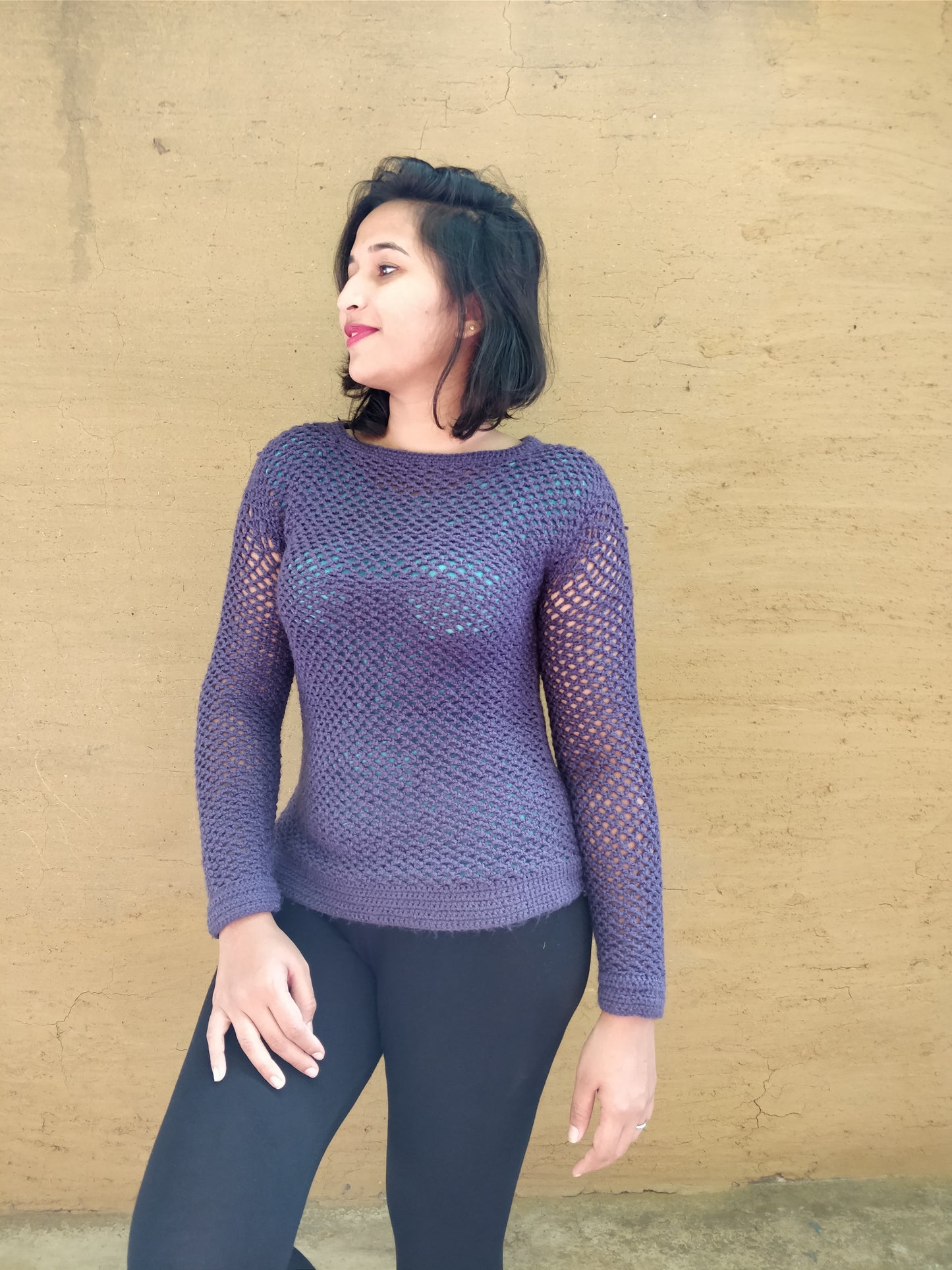 Hand Knitted Woollen Sweater- Teal