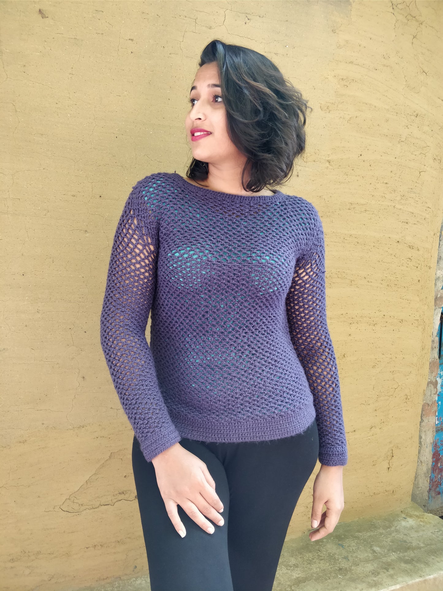 Hand Knitted Woollen Sweater- Teal