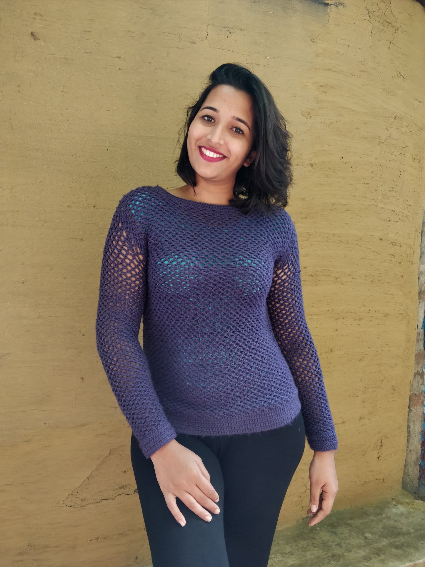 Hand Knitted Woollen Sweater- Teal