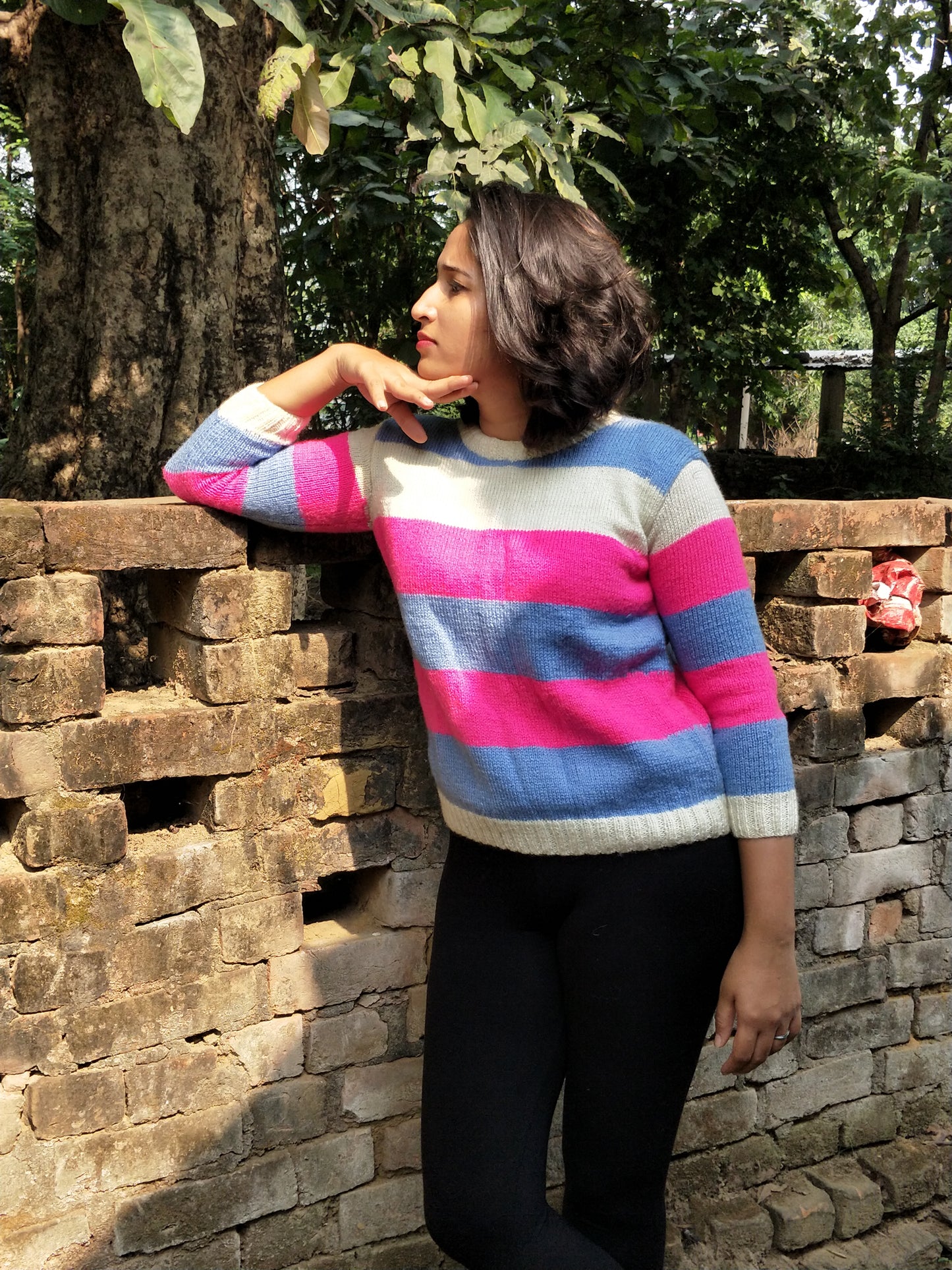 Hand Knitted Woollen Striped Sweater