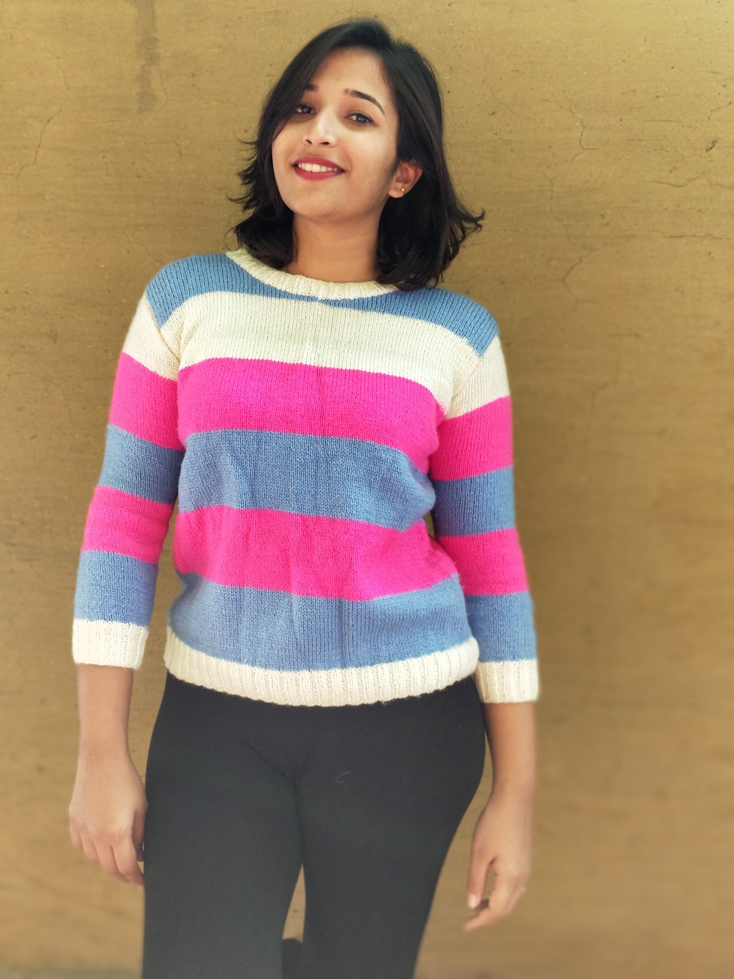 Hand Knitted Woollen Striped Sweater