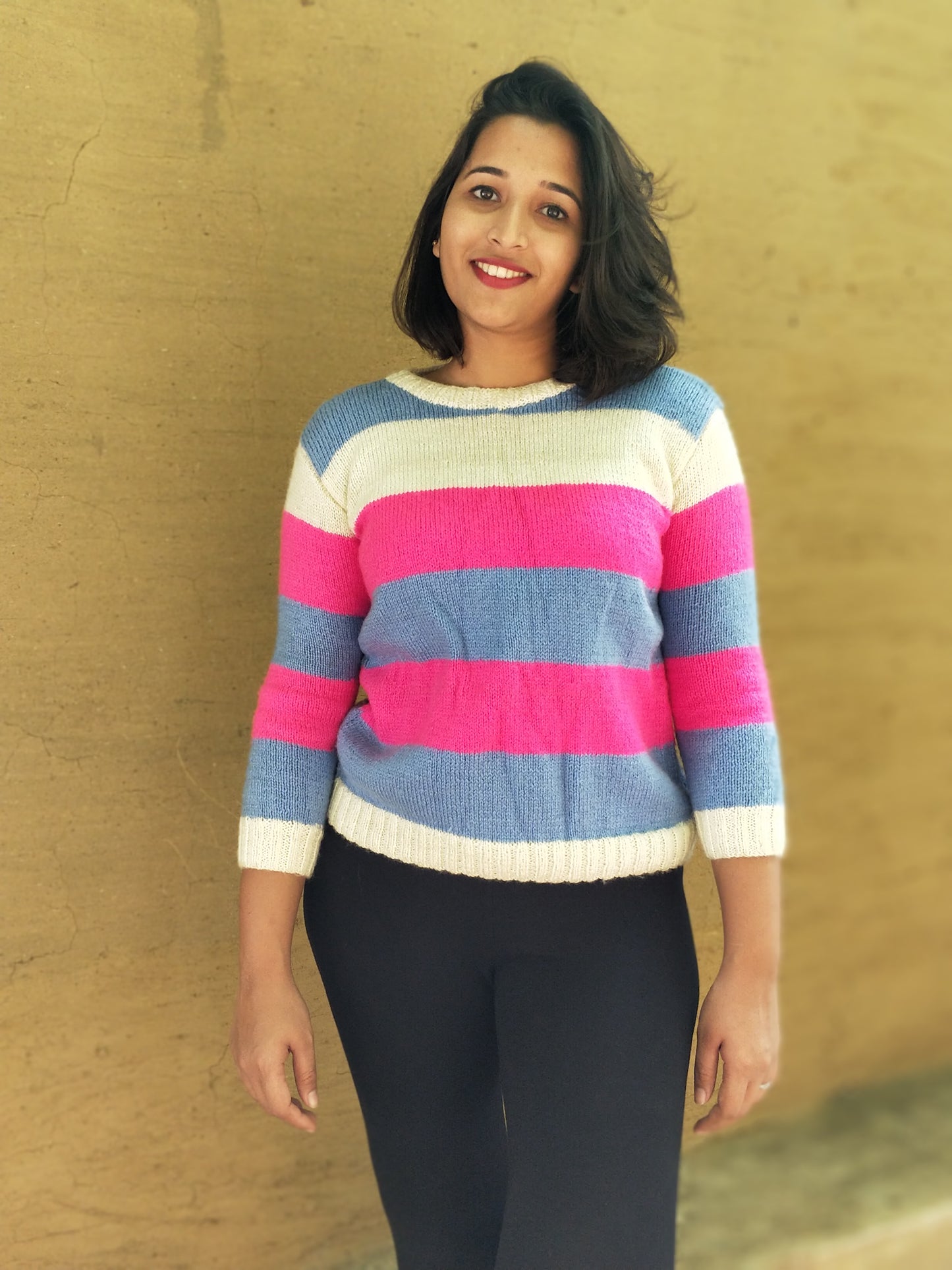 Hand Knitted Woollen Striped Sweater