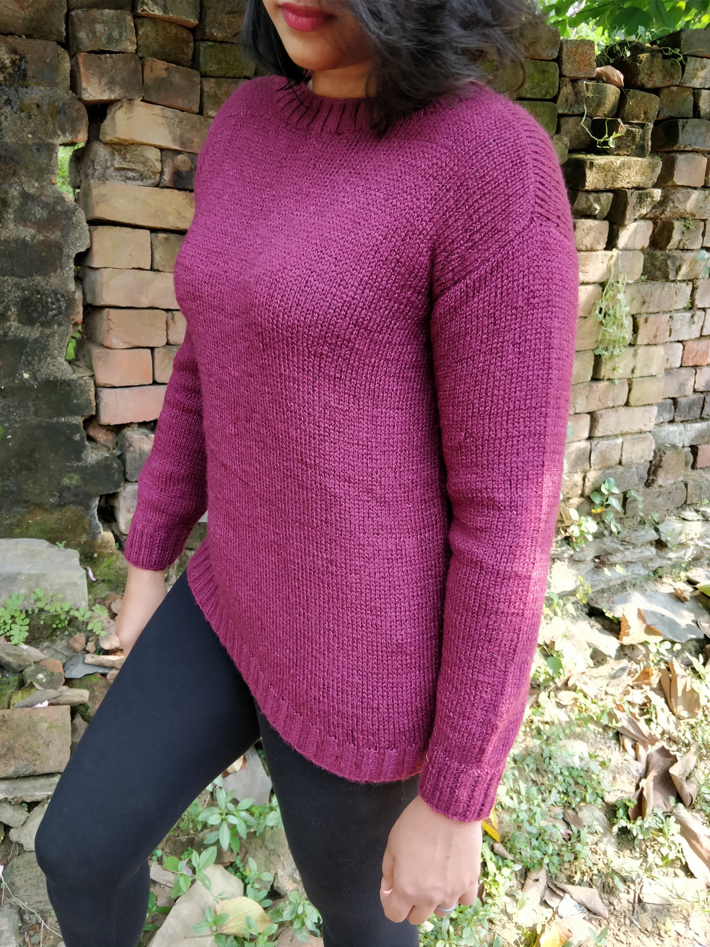 Hand Knitted Woollen Button Mehroon Sweater