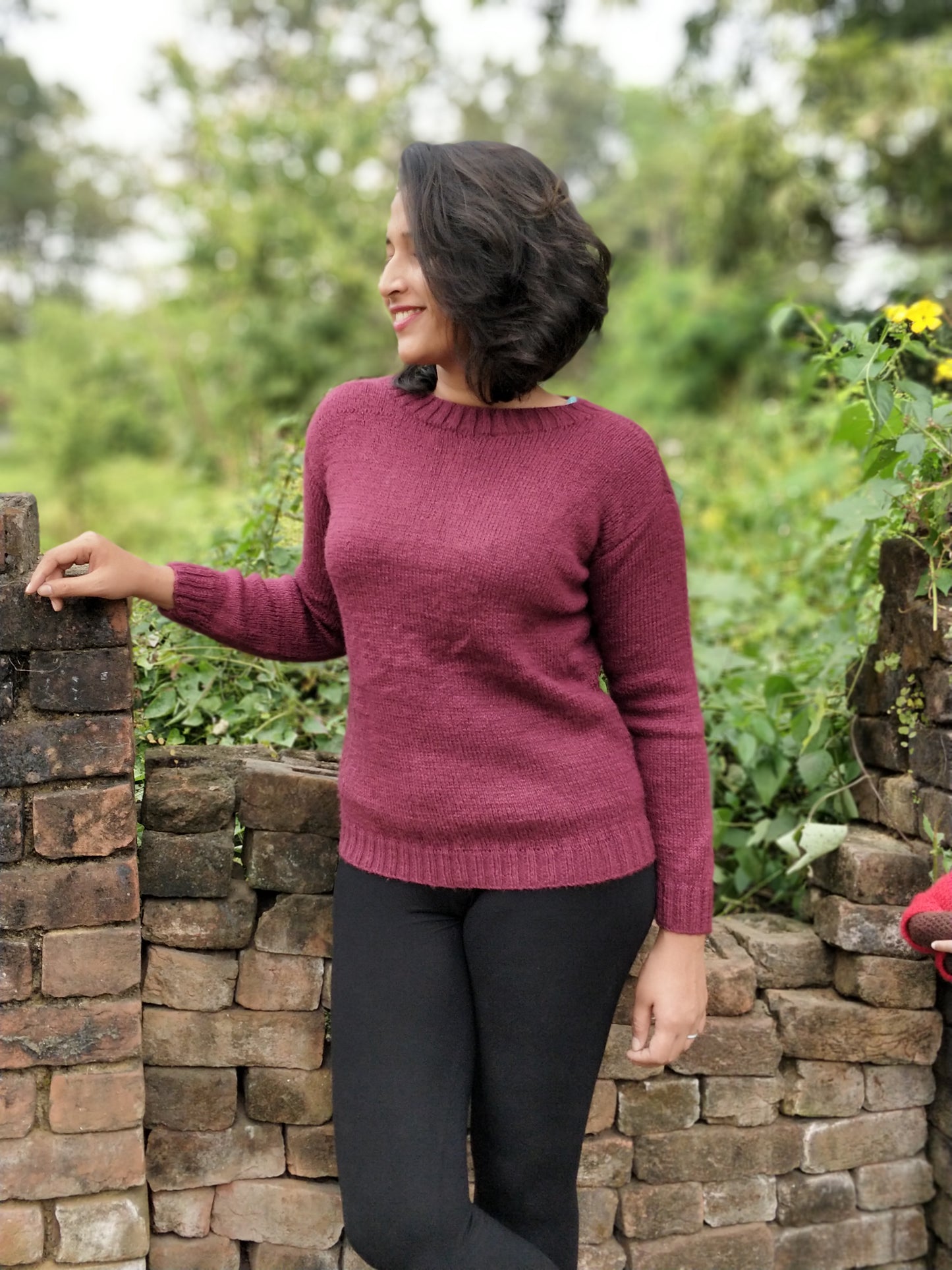 Hand Knitted Woollen Button Mehroon Sweater