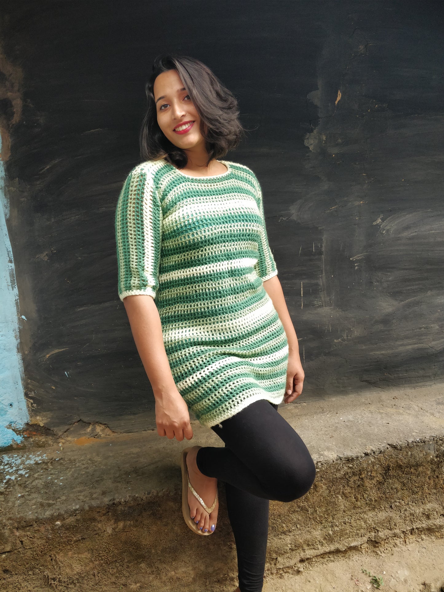 Hand Knitted Woollen Striped Sweater