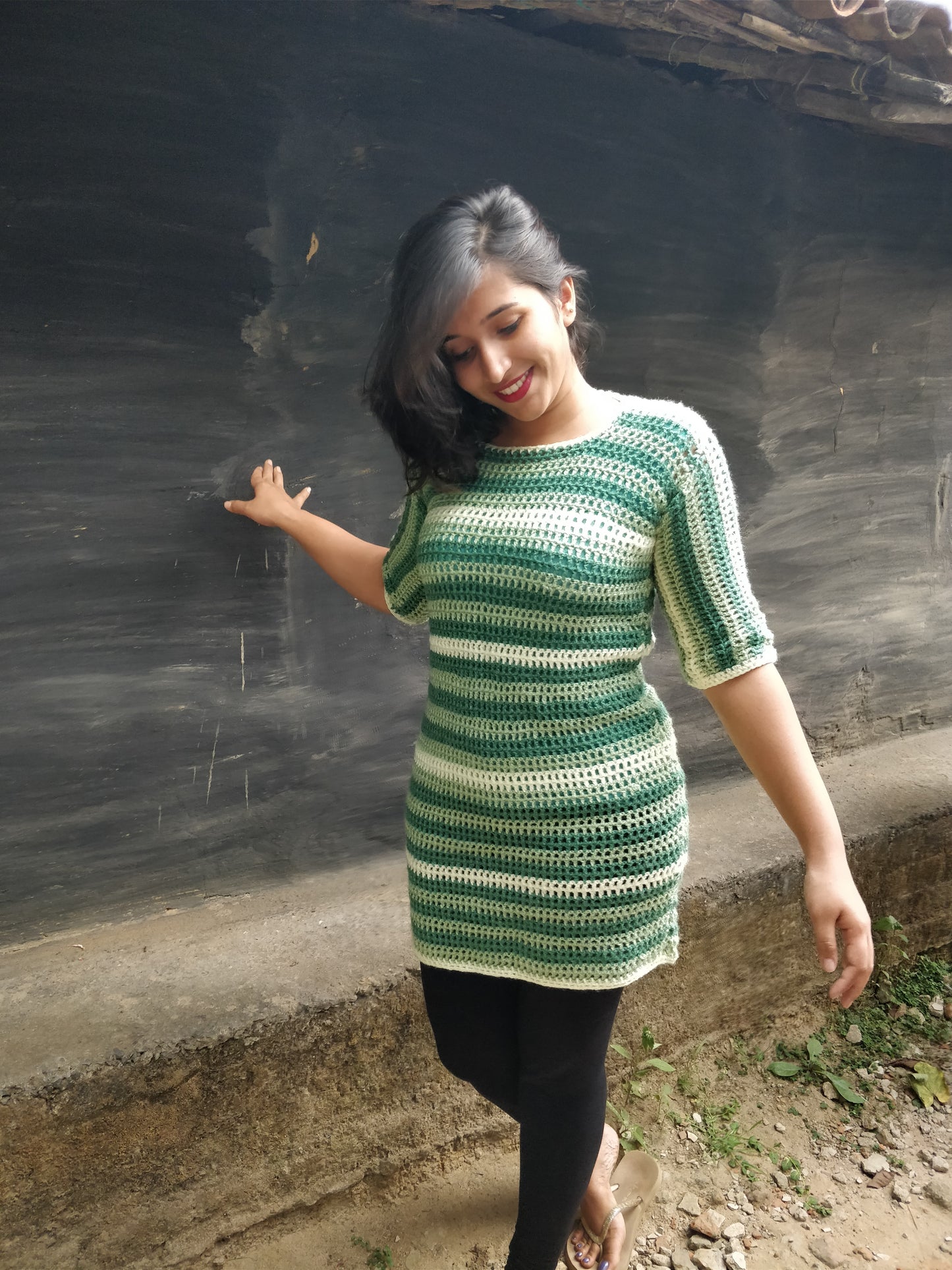 Hand Knitted Woollen Striped Sweater