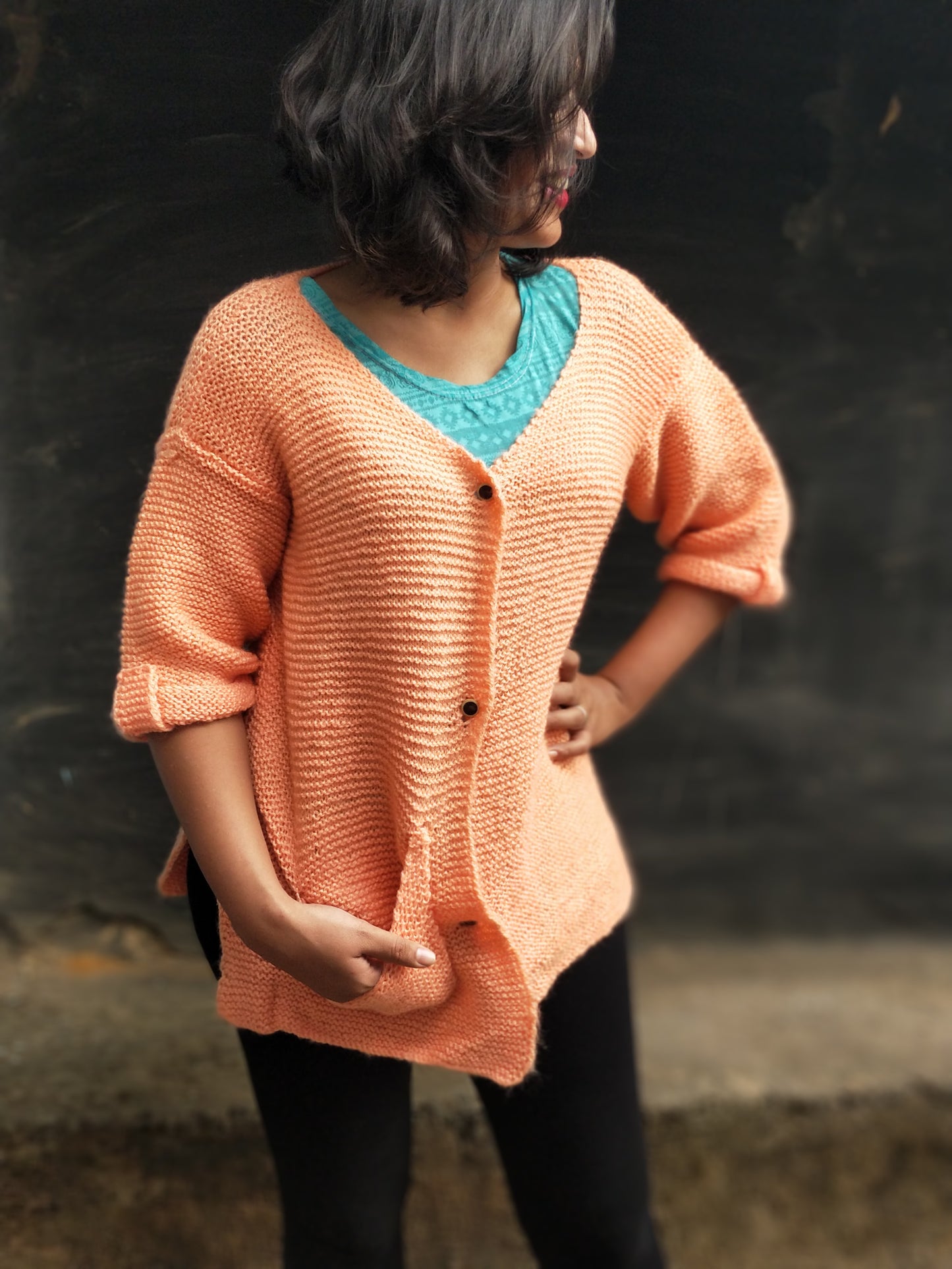 Hand Knitted Woollen Buttoned V-Neck Sweater