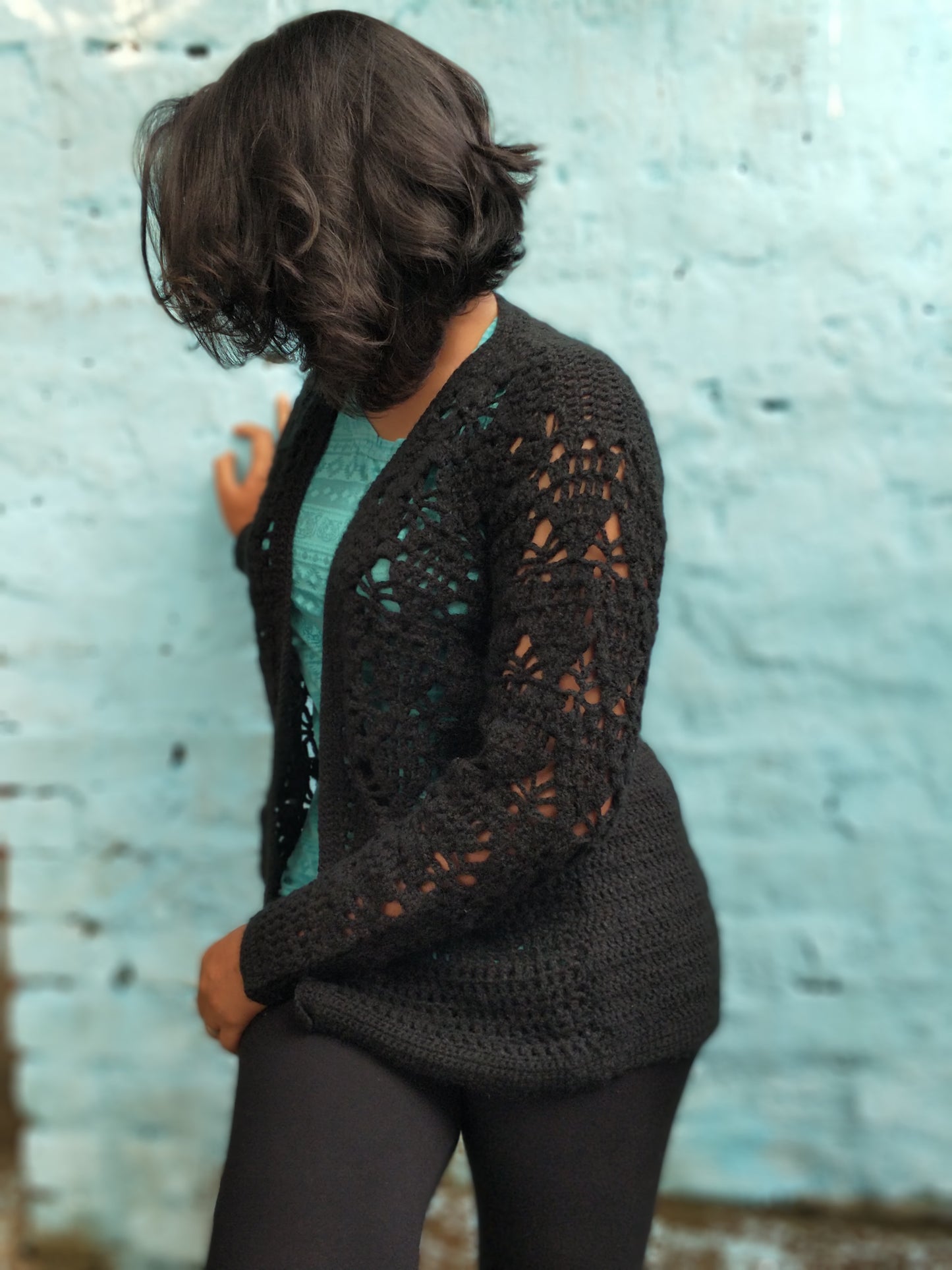 Hand Knitted Woollen Open Design Cardigan