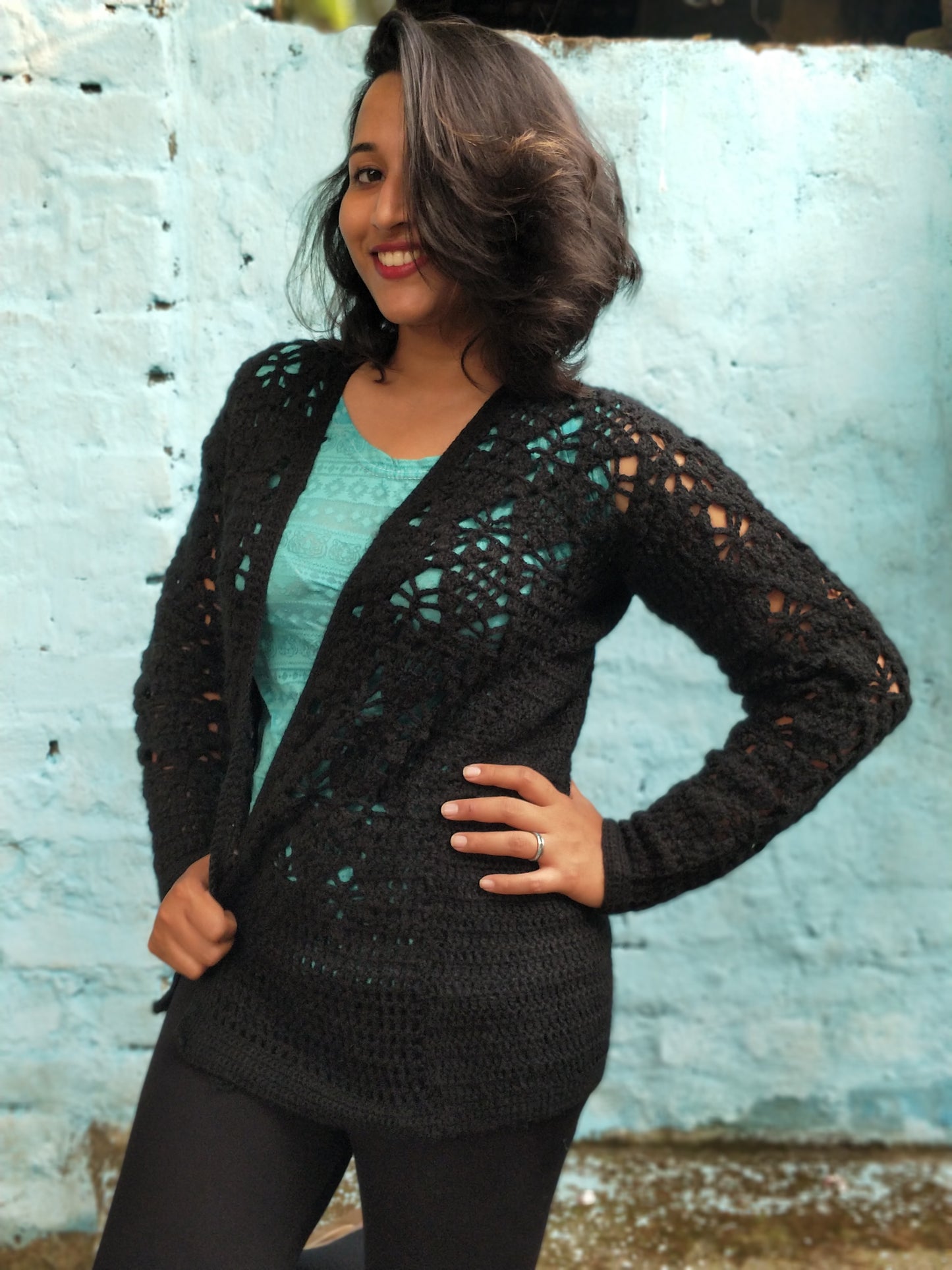 Hand Knitted Woollen Open Design Cardigan