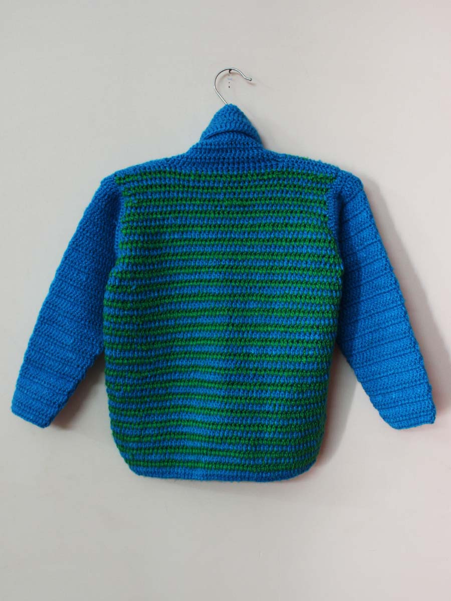 Hand Knitted Baby Woollen Sweater- Blue-Green