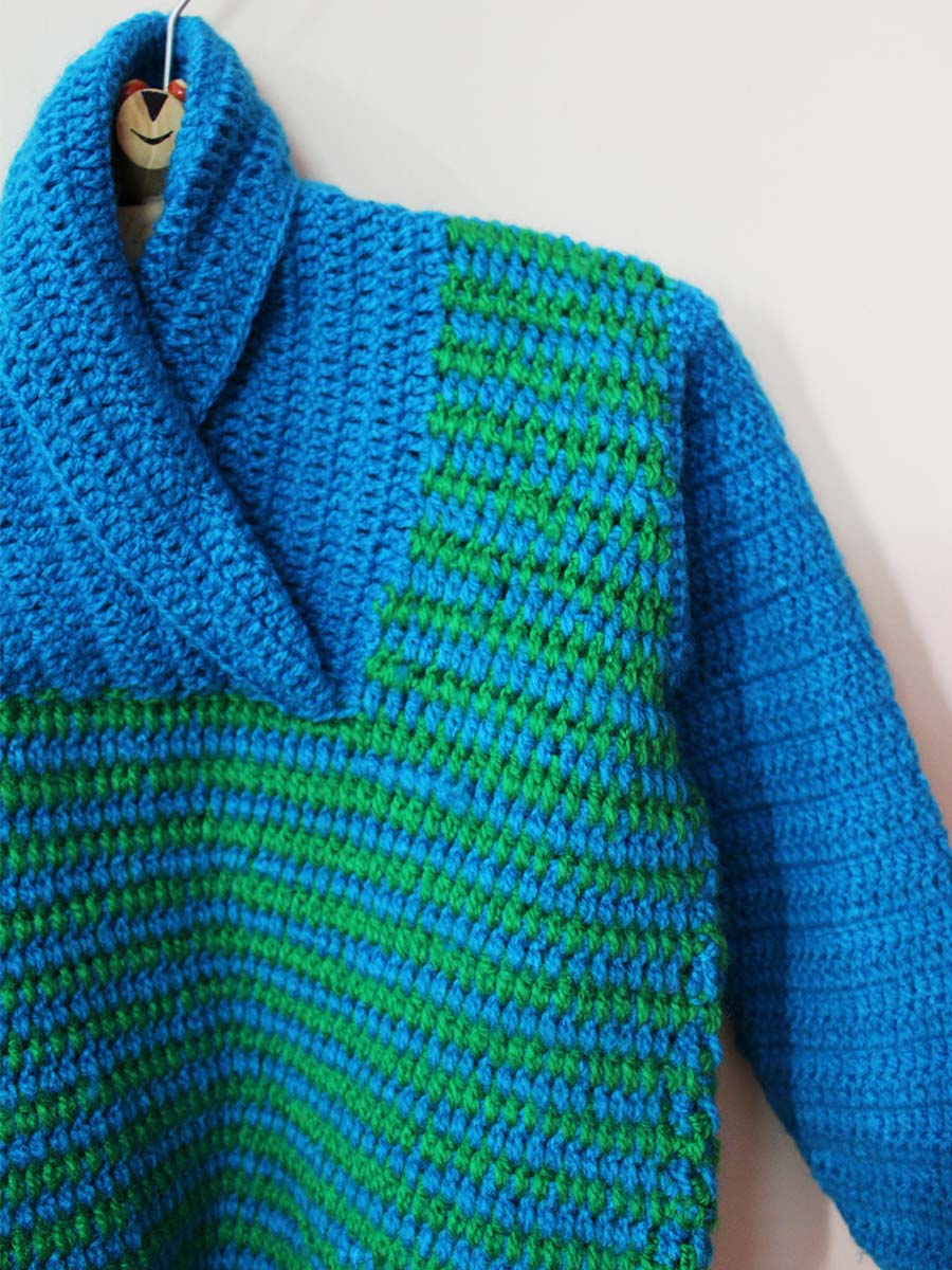 Hand Knitted Baby Woollen Sweater- Blue-Green