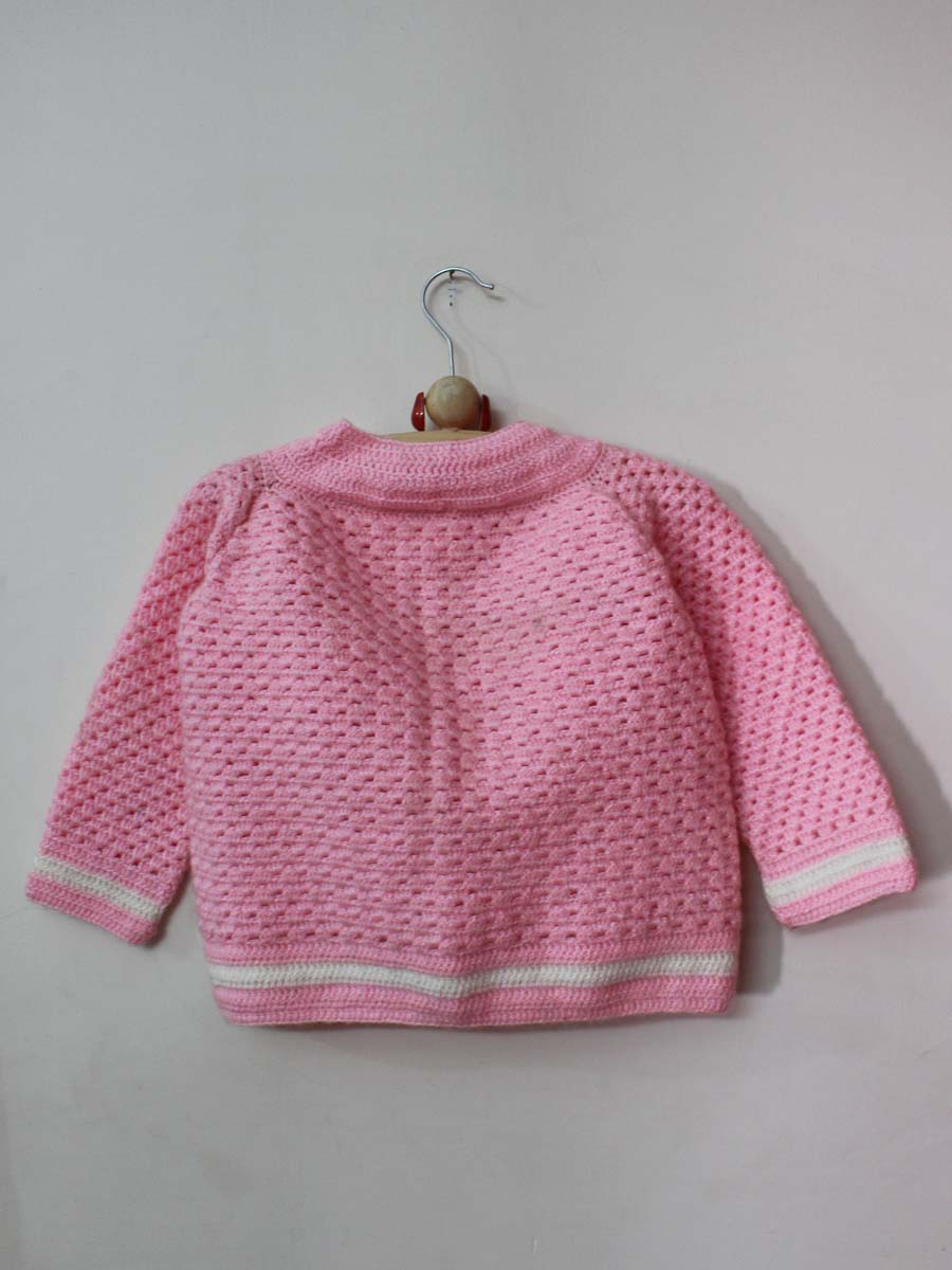 Hand Knitted Baby Woollen Sweater- Baby Pink