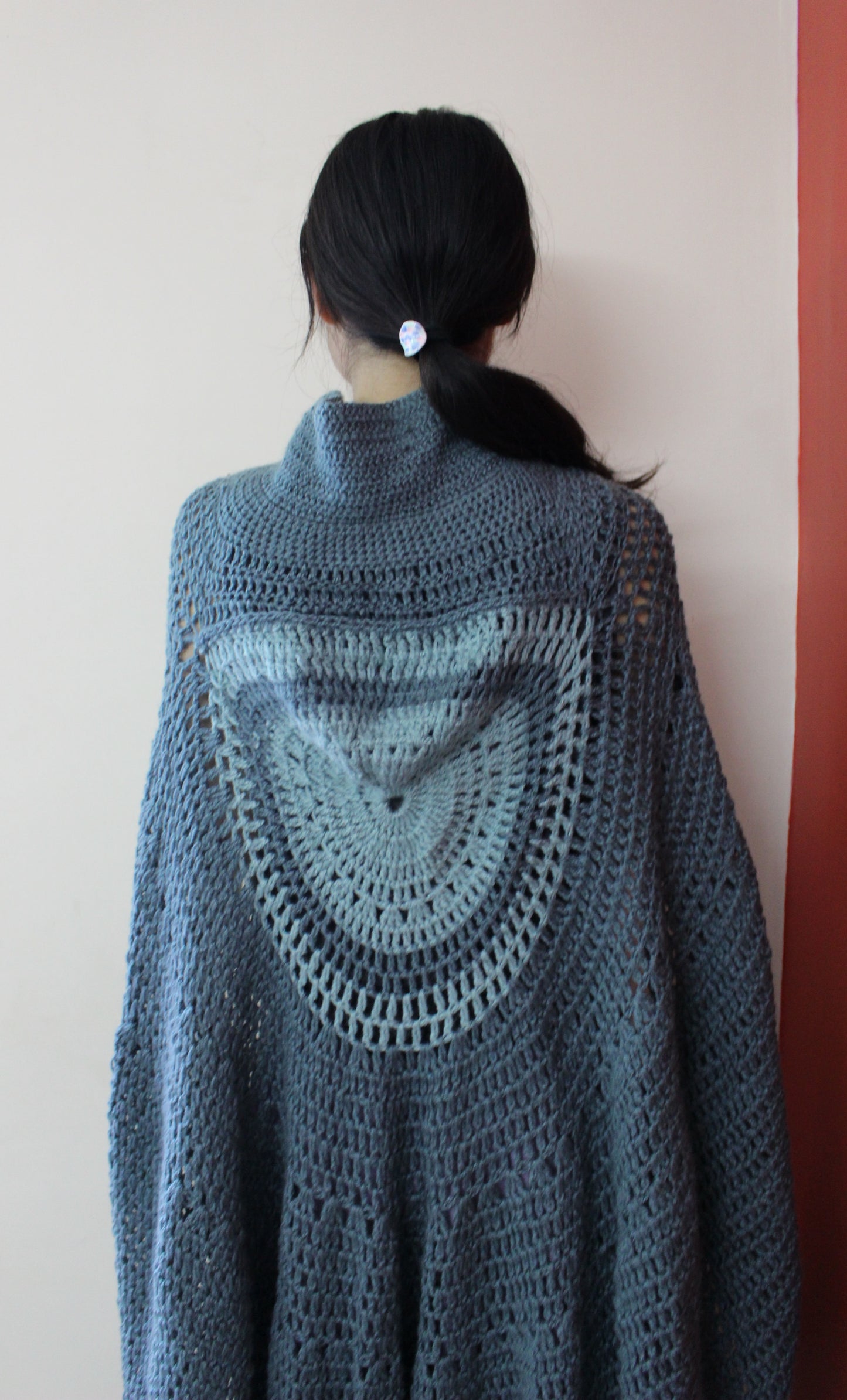 Hand Knitted Woollen Poncho- Blue