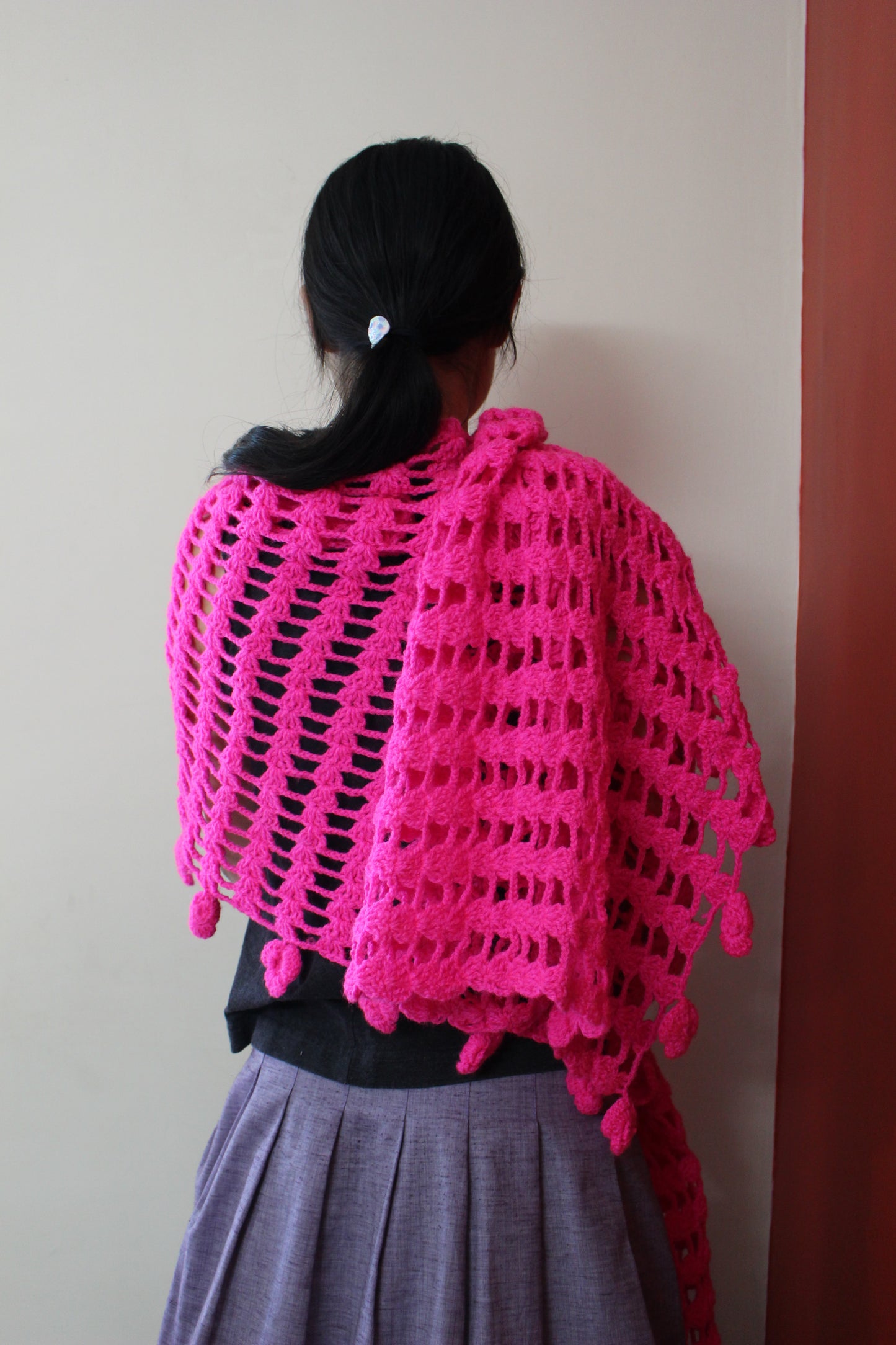 Hand Knitted Woollen Scarf- Pink