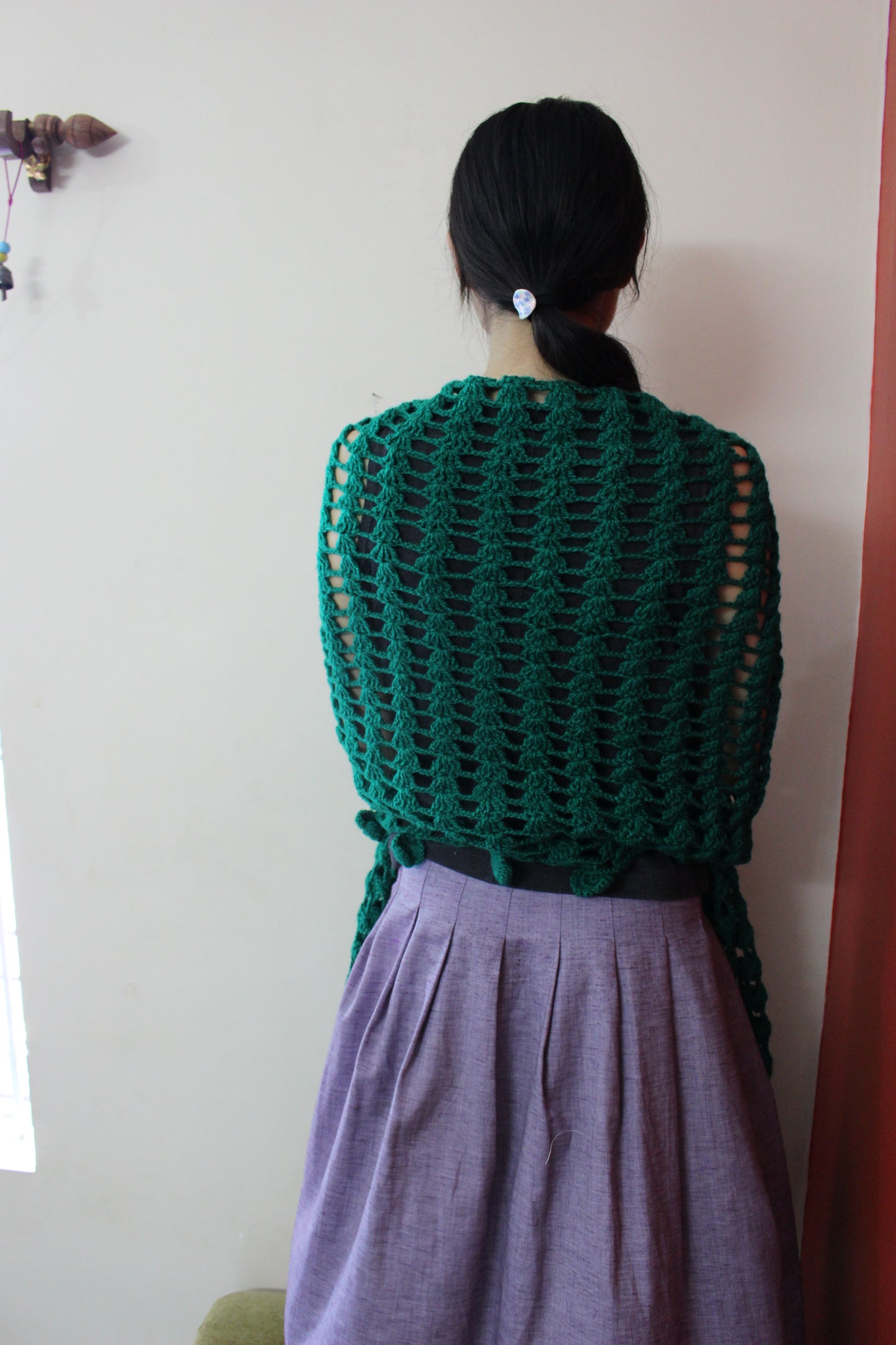 Hand Knitted Woollen Scarf- Dark Green