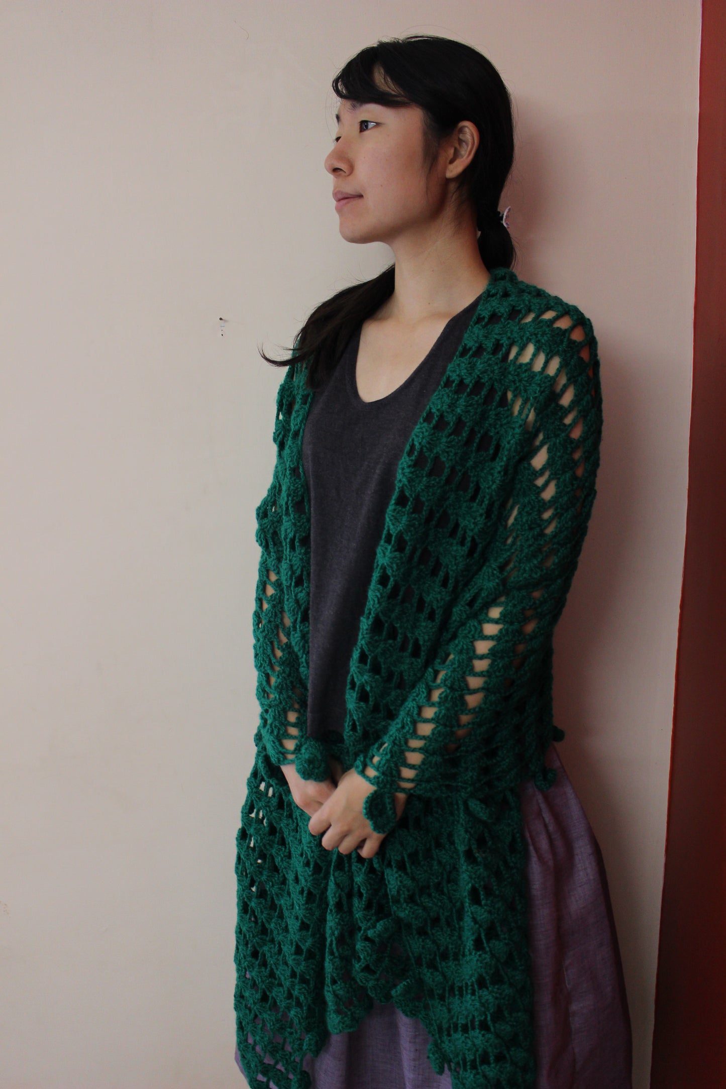 Hand Knitted Woollen Scarf- Dark Green