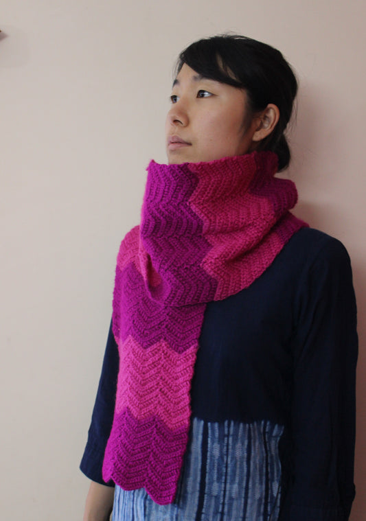 Hand Knitted Woollen Scarf- Dark Pink