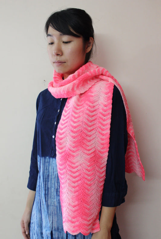 Hand Knitted Woollen Scarf- Checkered Pink