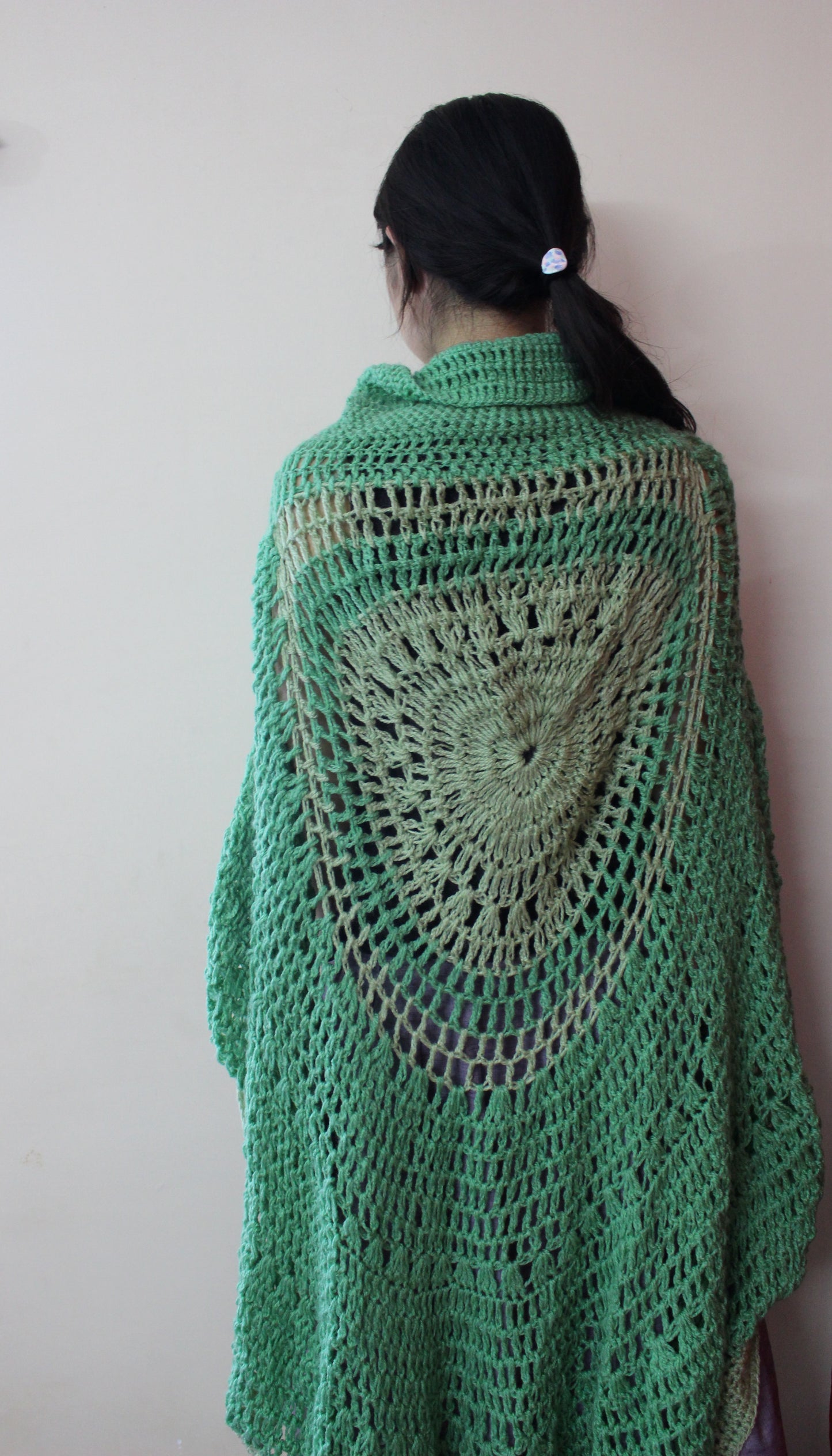 Hand Knitted Woollen Poncho- Aqua