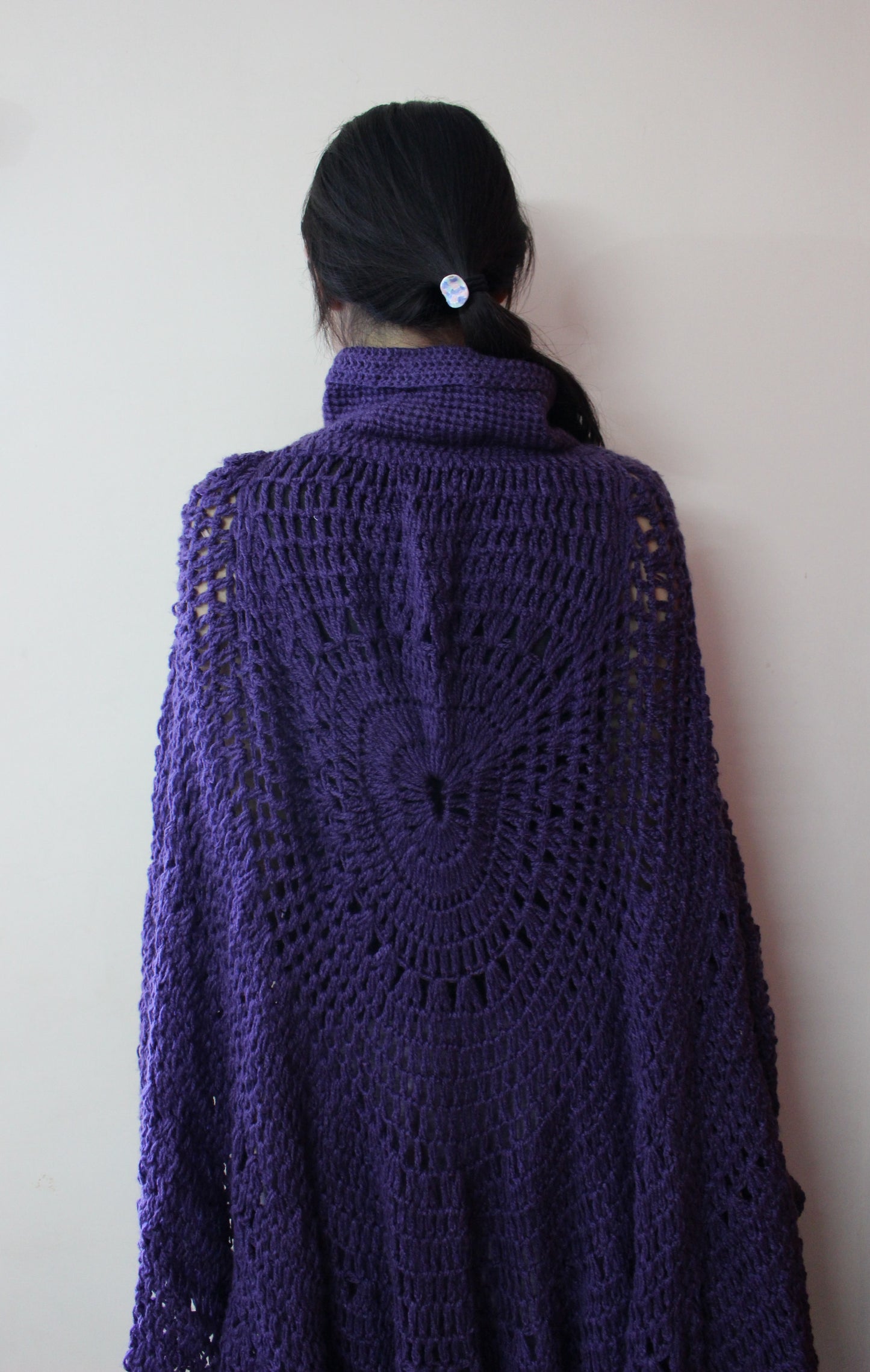 Hand Knitted Woollen Poncho- Violet