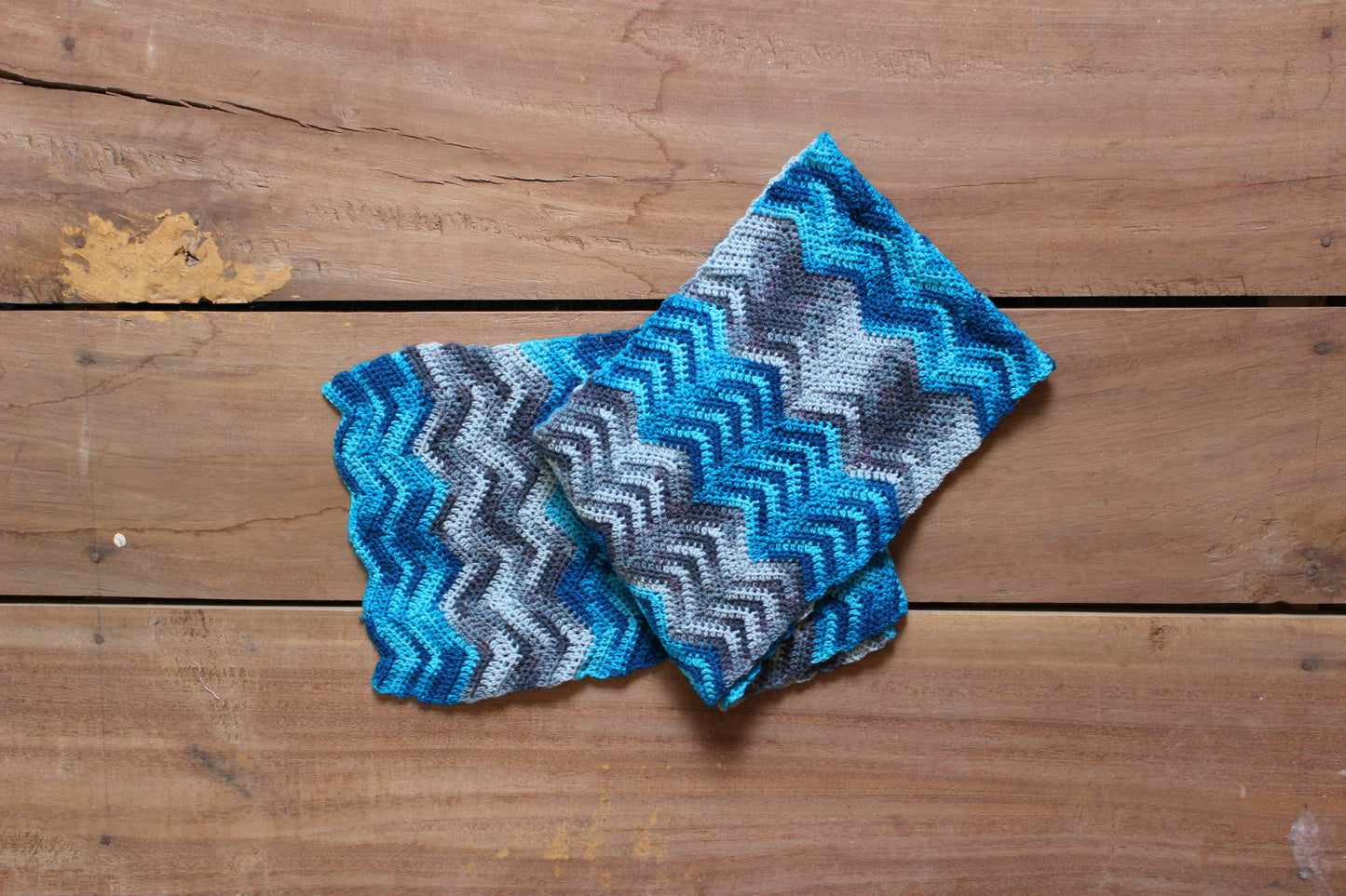 Hand Knitted Woollen Scarf- Patterned Blue