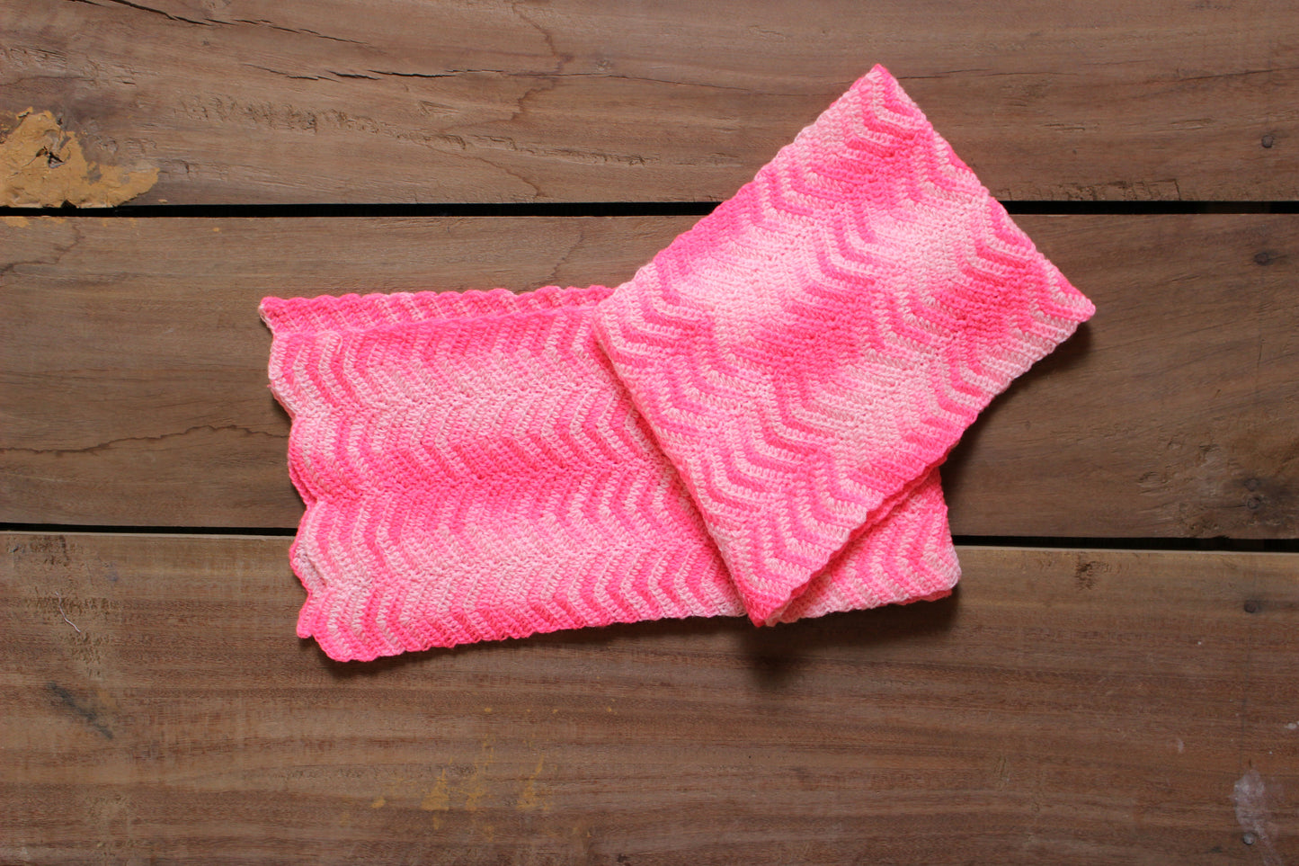 Hand Knitted Woollen Scarf- Checkered Pink