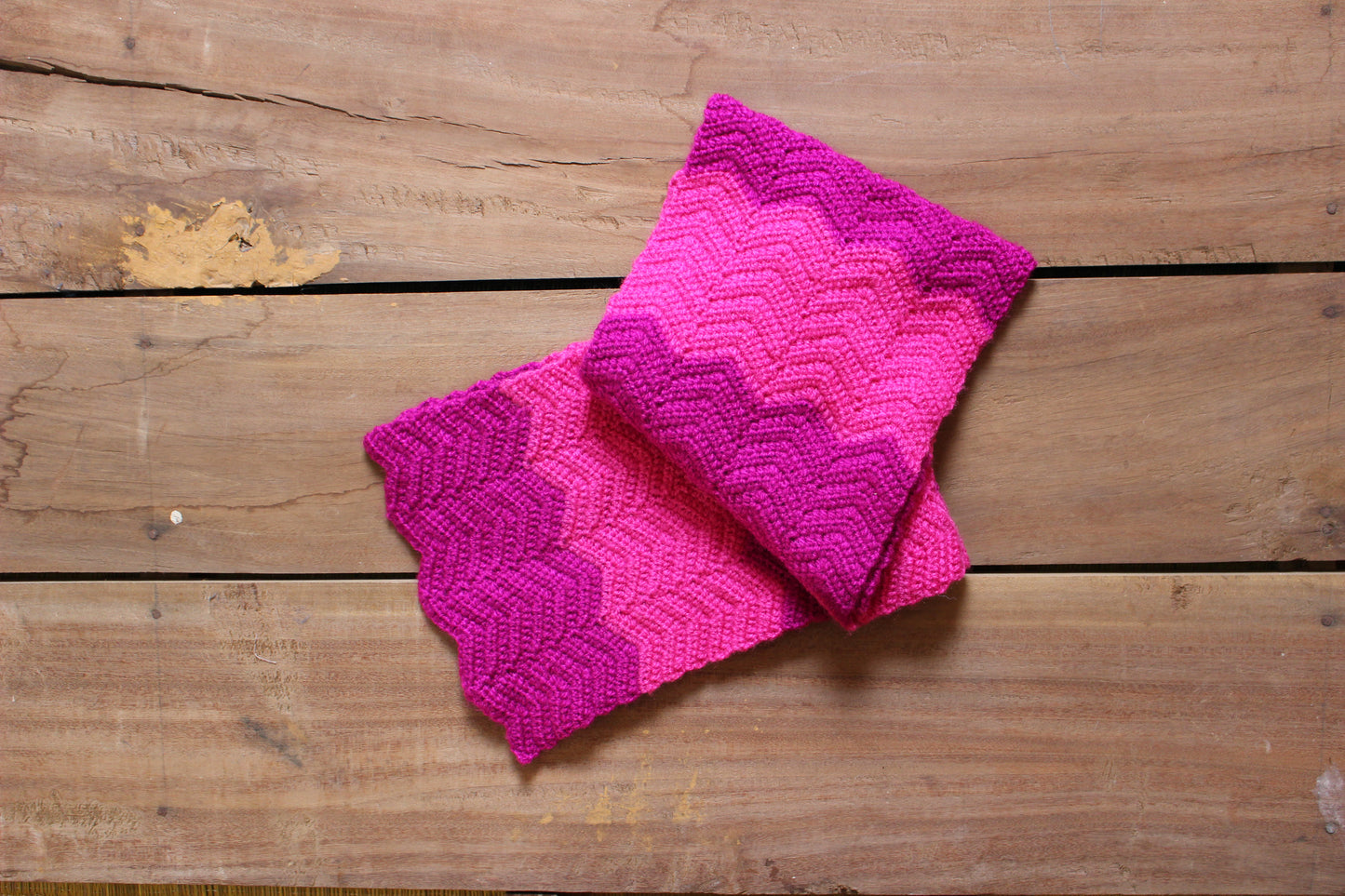 Hand Knitted Woollen Scarf- Dark Pink