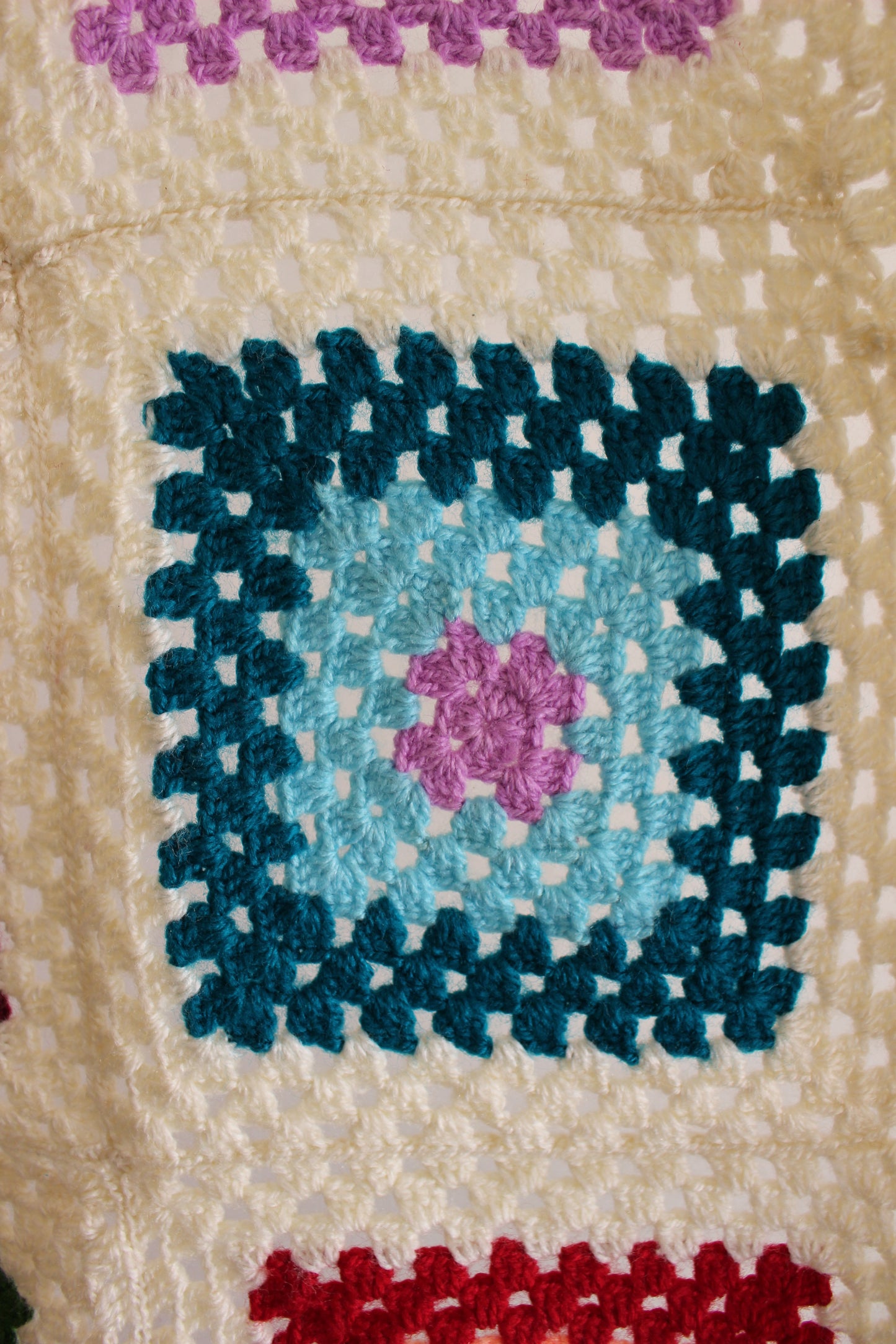 Hand Knitted Woollen Granny Square Throw