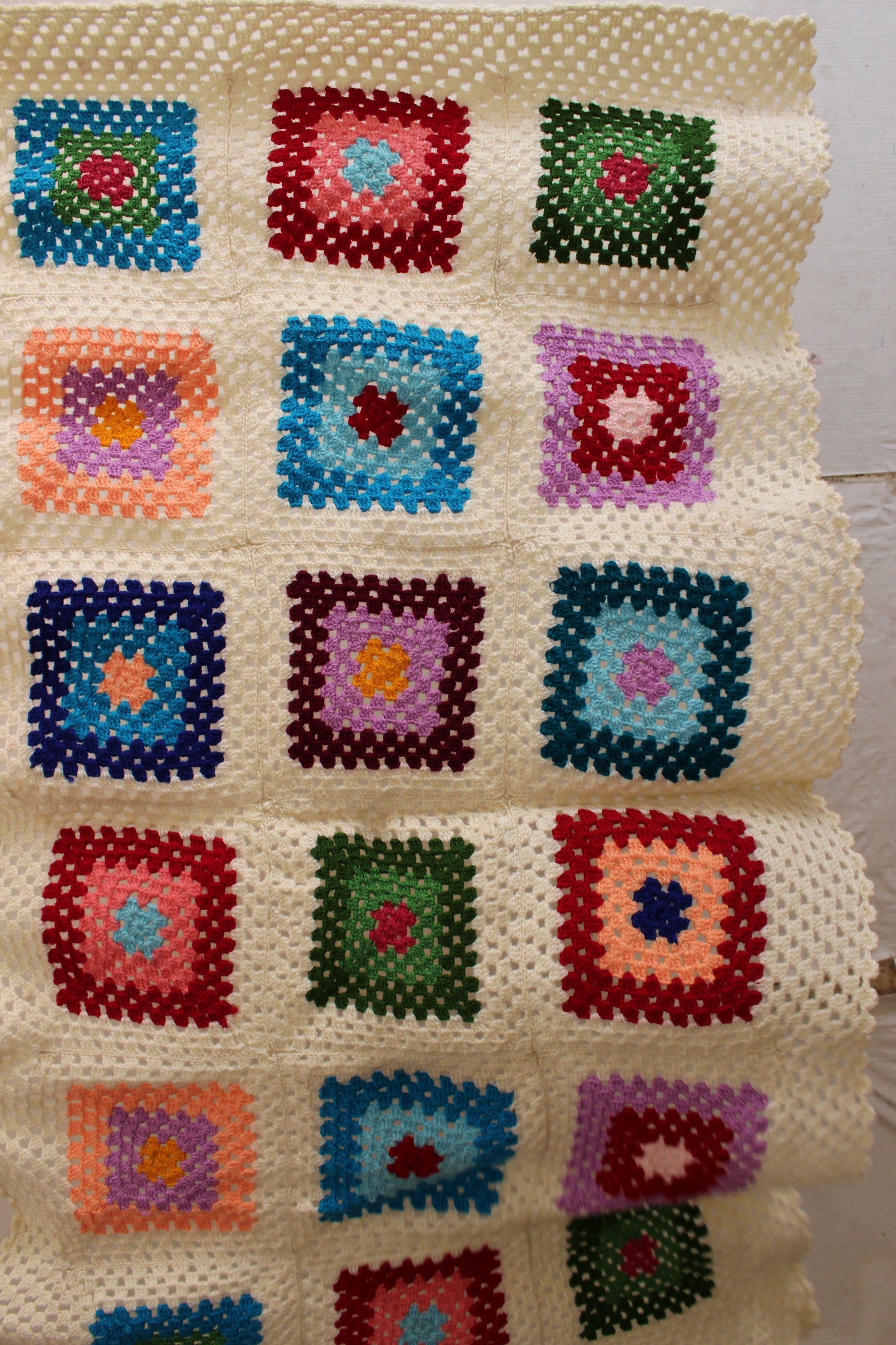 Hand Knitted Woollen Granny Square Throw