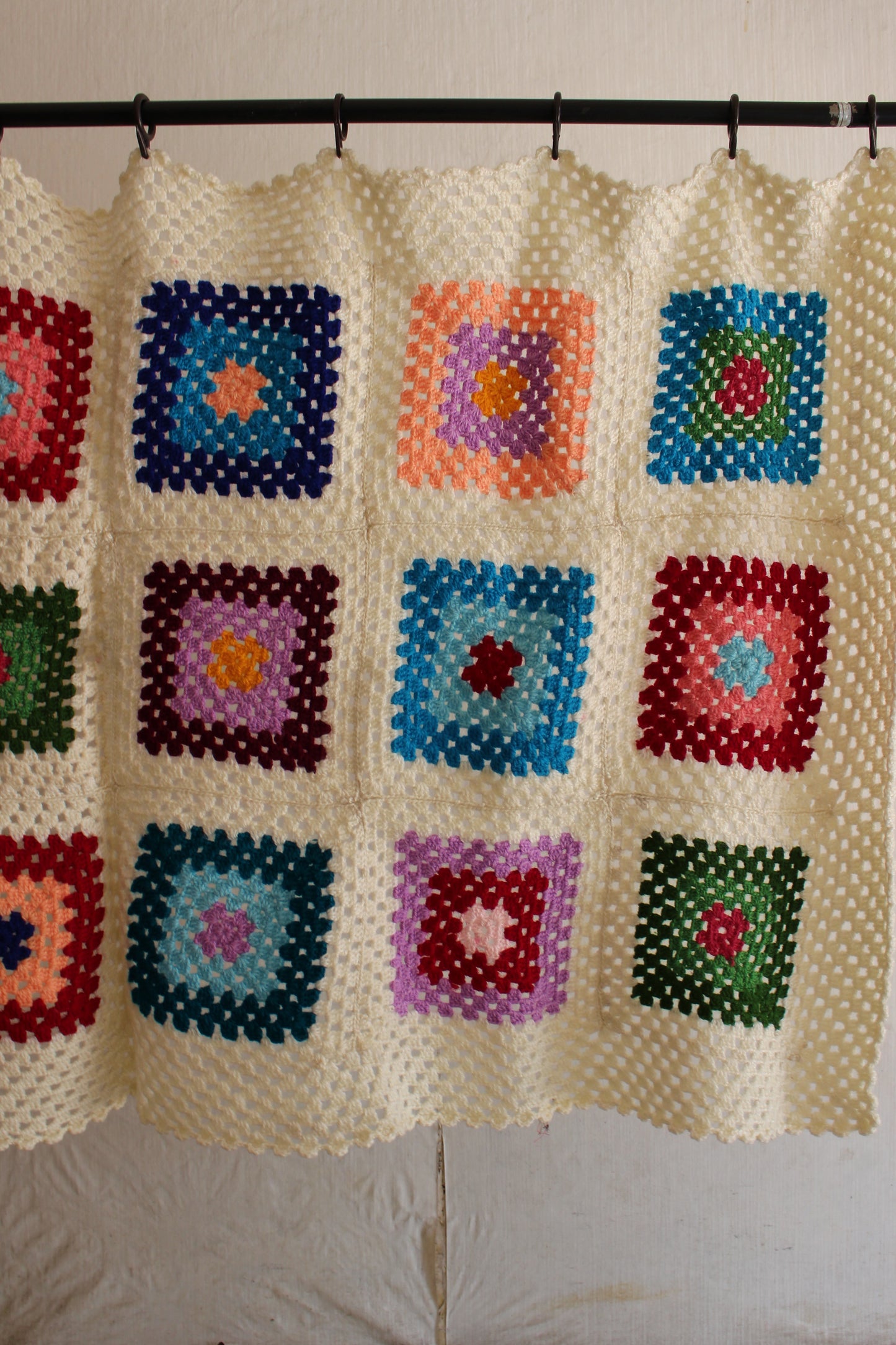 Hand Knitted Woollen Granny Square Throw