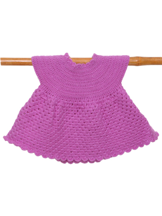 Hand Knitted Woollen Frock- Magenta