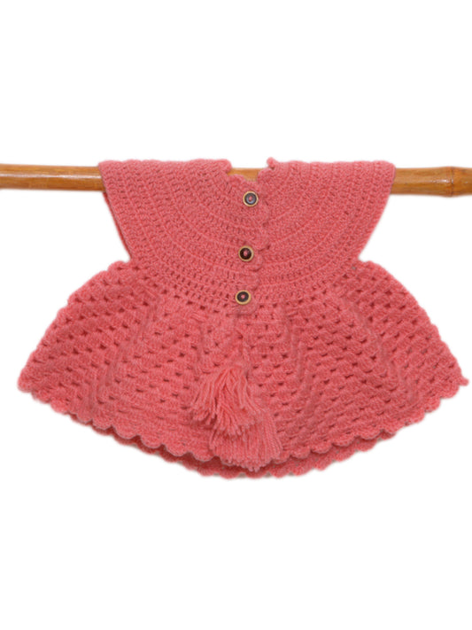 Hand Knitted Woollen Frock- Peach