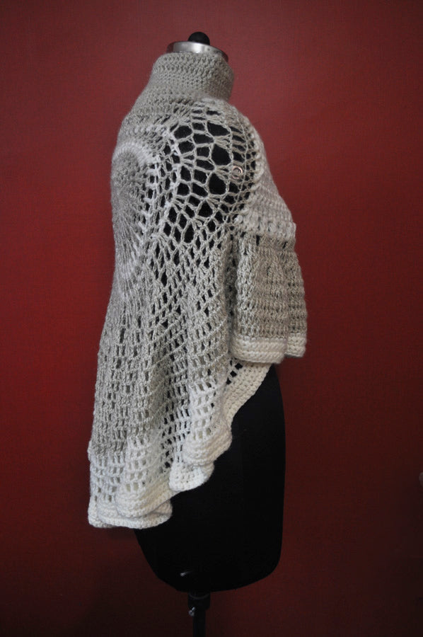 Hand Knitted Woollen Poncho- Gray