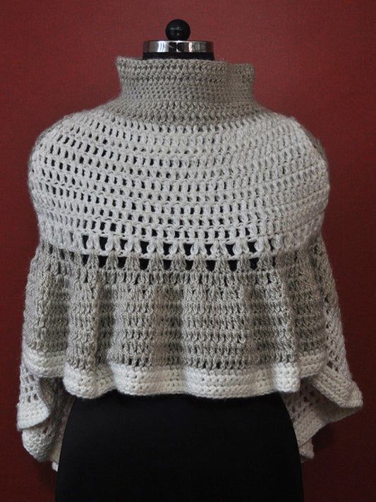 Hand Knitted Woollen Poncho- Gray