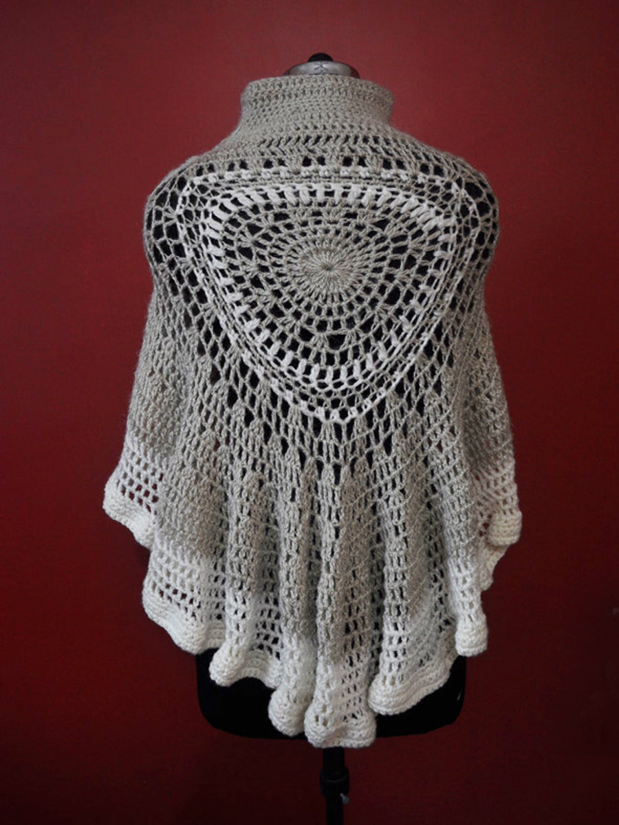 Hand Knitted Woollen Poncho- Gray