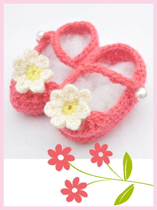 Hand Knitted Woollen Kids Shoes- Pinky