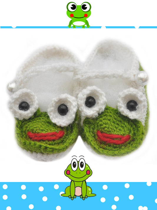 Hand Knitted Woollen Kids Shoes- Froggy