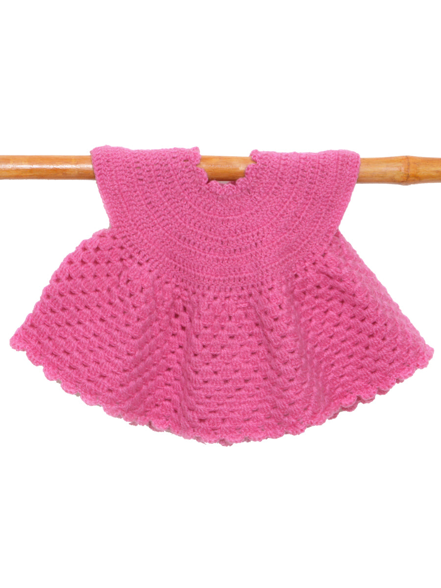 Hand Knitted Woollen Frock- Pink