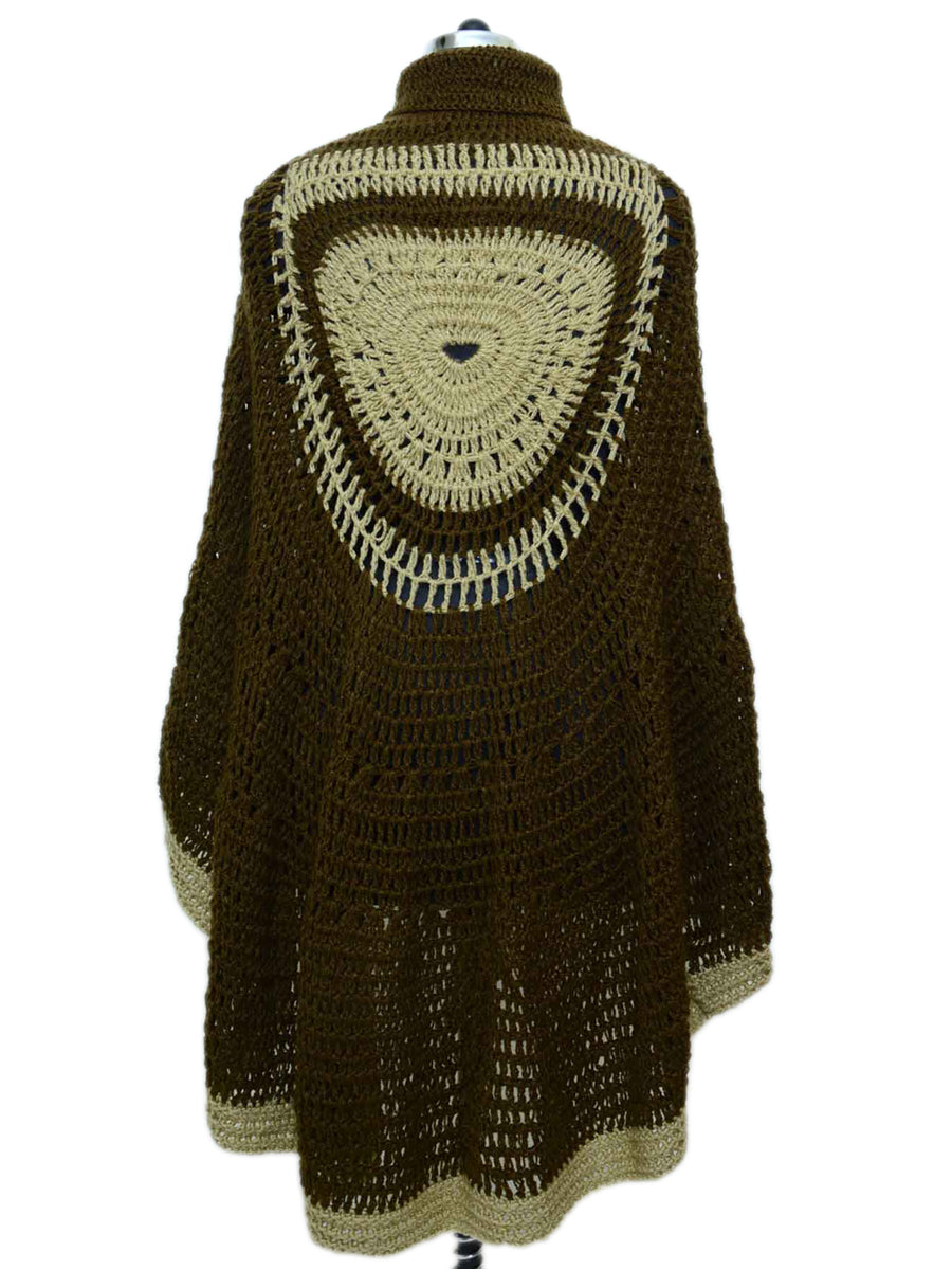 Hand Knitted Woollen Poncho- Brown