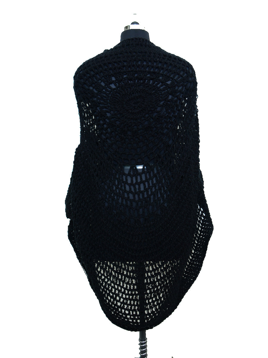 Hand Knitted Woollen Poncho- Black